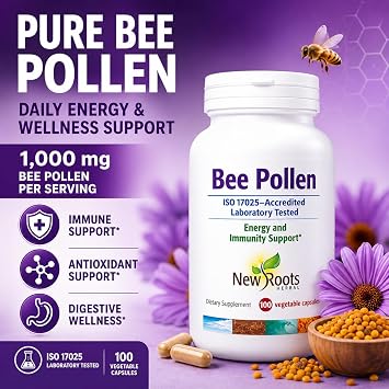 Pure Bee Pollen Capsules (100 Caps) All Natural Bee Pollen Supplement (1000 mg) High Strength Bee Propolis | Rich in Minerals, Vitamins & Essential Amino Acids