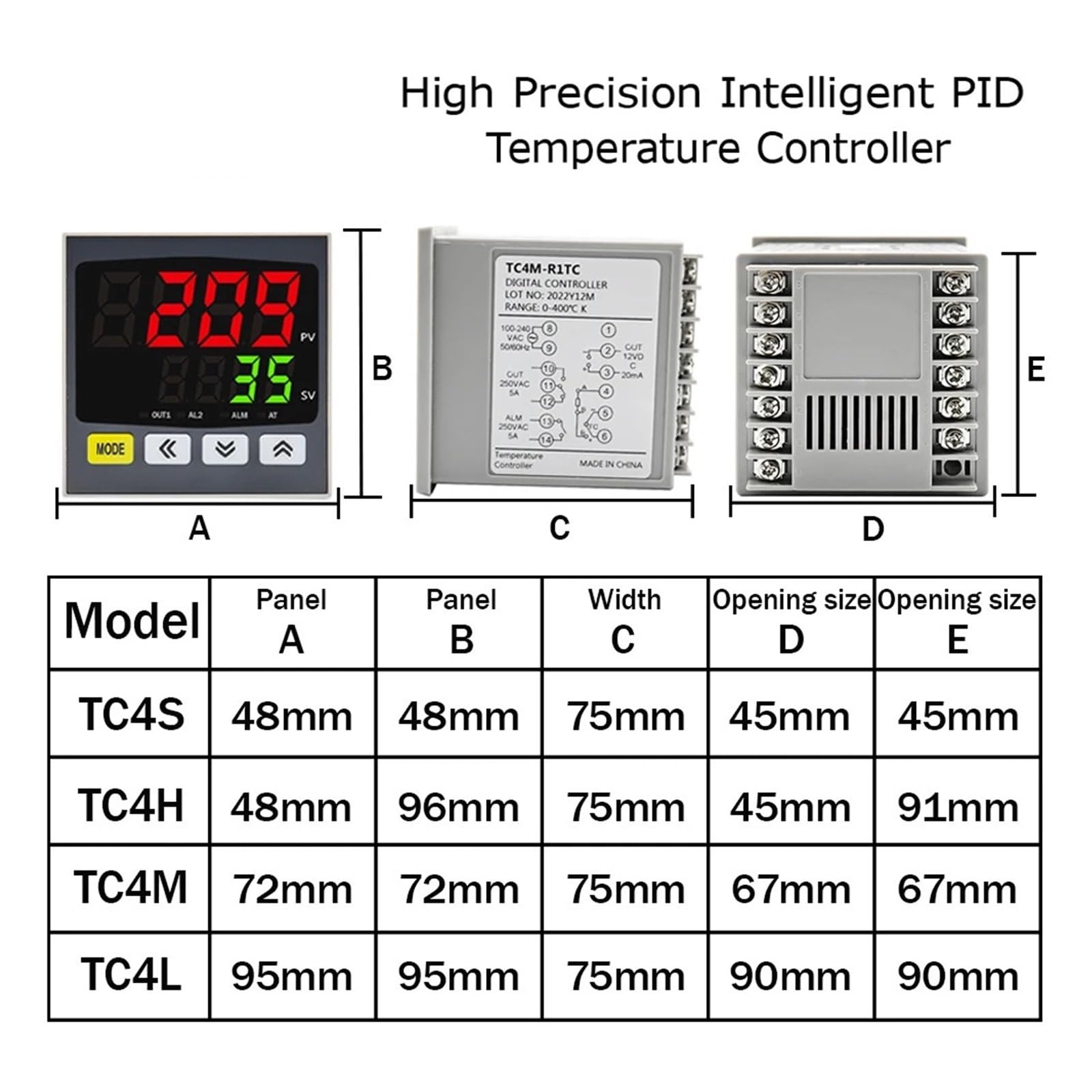 Inteligentny cyfrowy termostat PID regulator temperatury z wyjściem przekaźnika SSR, uniwersalne wejście, regulator temperatury ogrzewania i chłodzenia, regulator 110 V do 220 V AC (TC4M