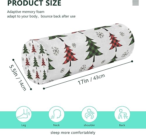 Miniatura 2 de JUNZAN Buffalo Plaid Christmas Trees Yoga Bolster Pillow Neck Roll Pillow for Sleeping Bolster Memory Foam Pillow for Neck for Roll Pillow Covers