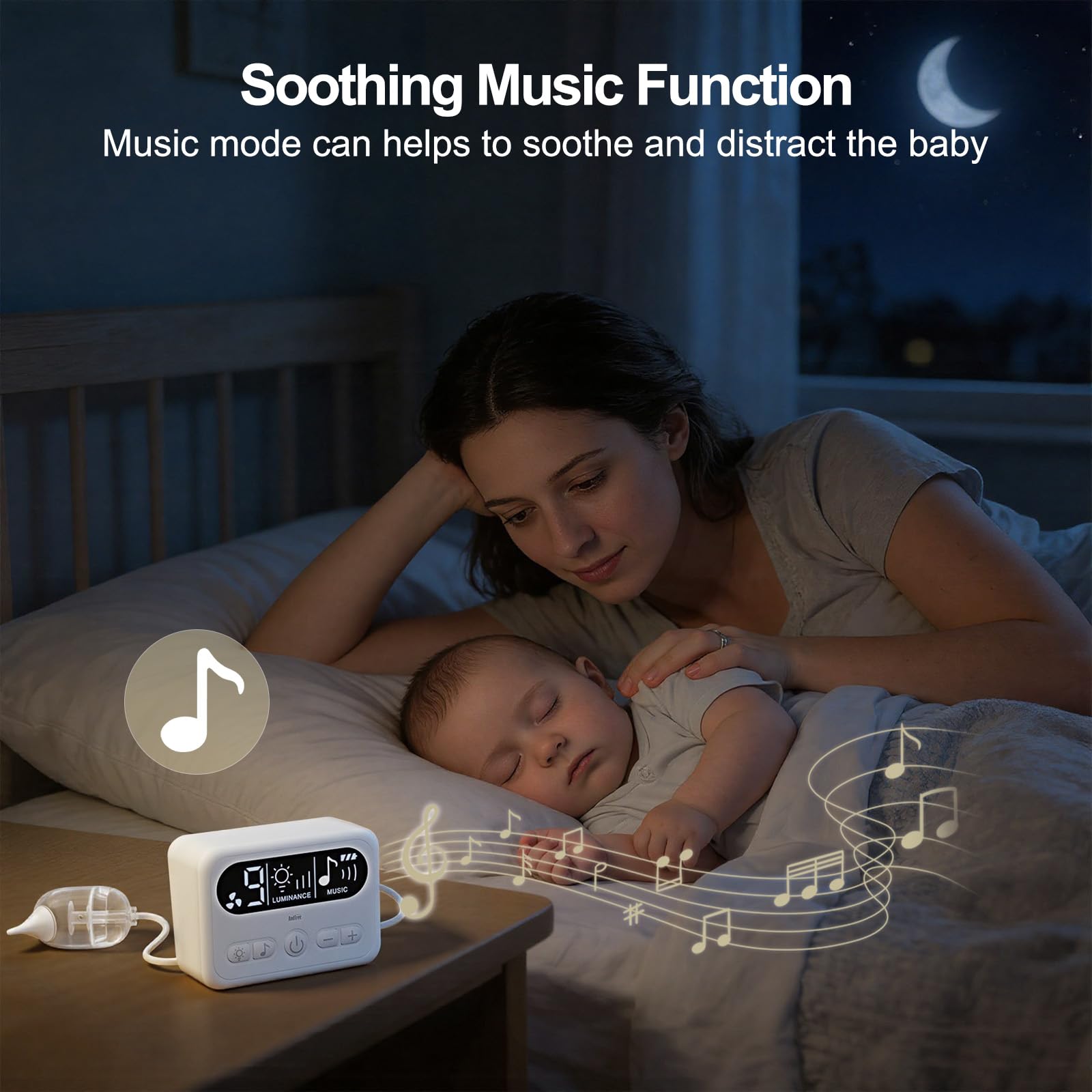 Aspiratore nasale per bambino, kit da viaggio con 9 potenza di aspirazione regolabile, display a LED, luce notturna e funzione calmante per la musica, aspirazione elettrica del naso per neonati