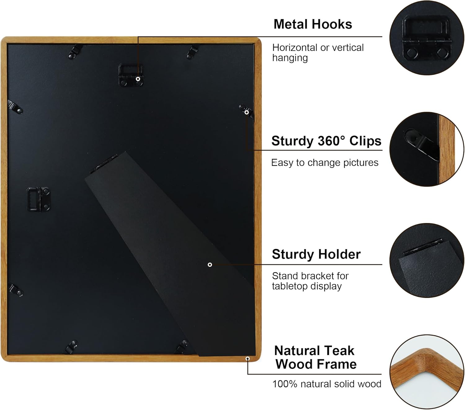 11x14 Picture Frame Natural Teak Wood with Mat for 8x10, Original Natural Solid Wood 11 by 14 Photo Frames with Tempered Glass Cover for Wall and Tabletop Display