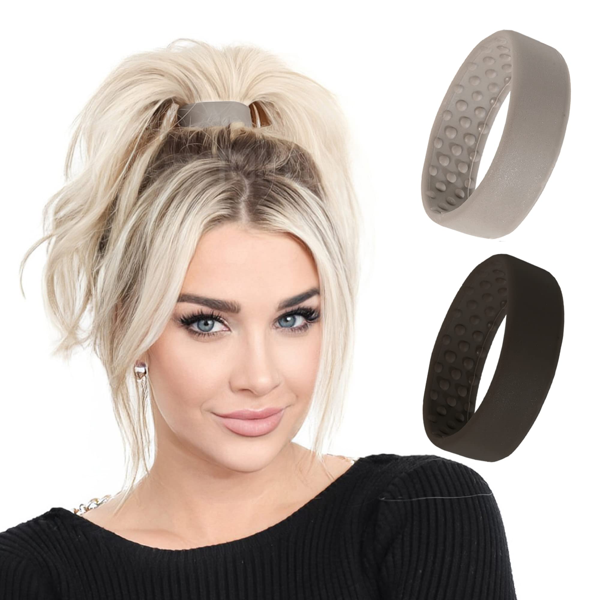 PONY-O Medium for Fine to Normal Hair or Slightly Thick Hair - Revolutionary Hair Tie Alternative Ponytail Holders - 2 Pack Gray and Black Original Patented Hair Styling Accessories