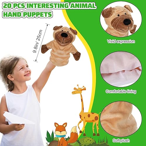Miniatura 2 de Hiboom 20 marionetas de mano de animales para niños, marionetas de mano con boca de trabajo, juguete de peluche de animales de peluche de león,