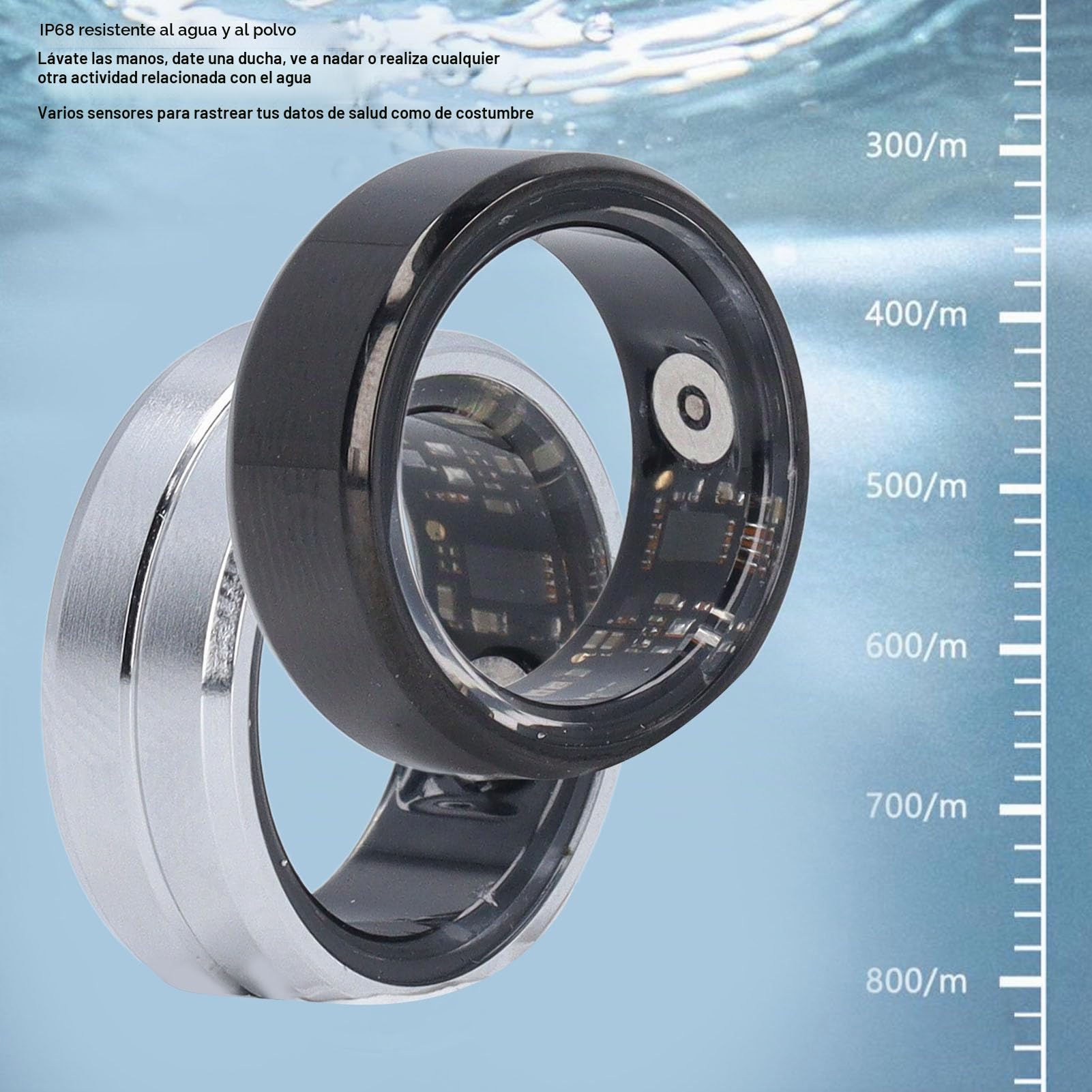 Anillo Inteligente de Fitness Bluetooth, Monitor de Salud para Sueño, Podómetro y Control de Aplicación, Negro