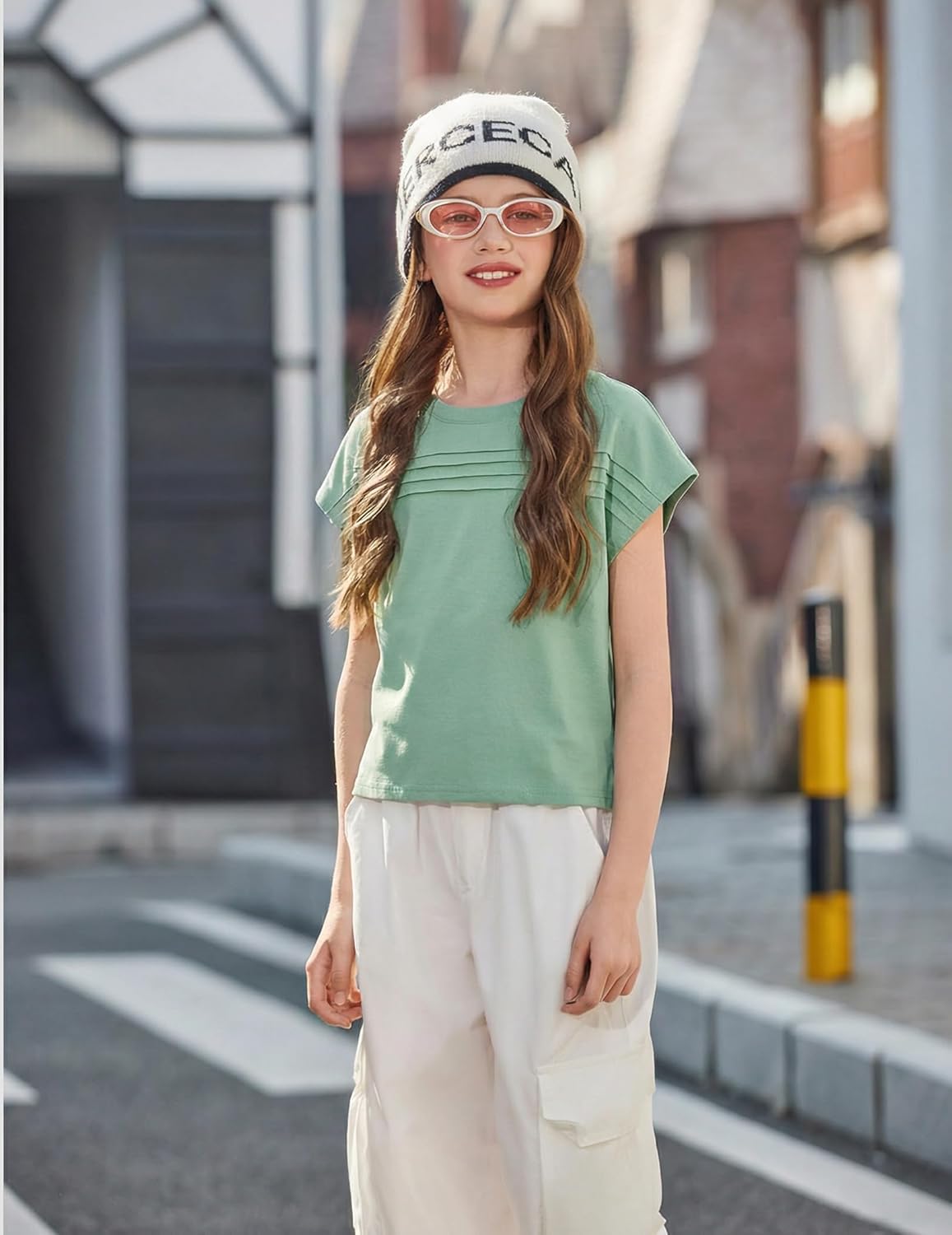 Arshiner Girls 2 Piece Outfits Summer Clothes Short Sleeve Crewneck Tops Wide Leg Pants Trendy Clothing Sets - Image 6