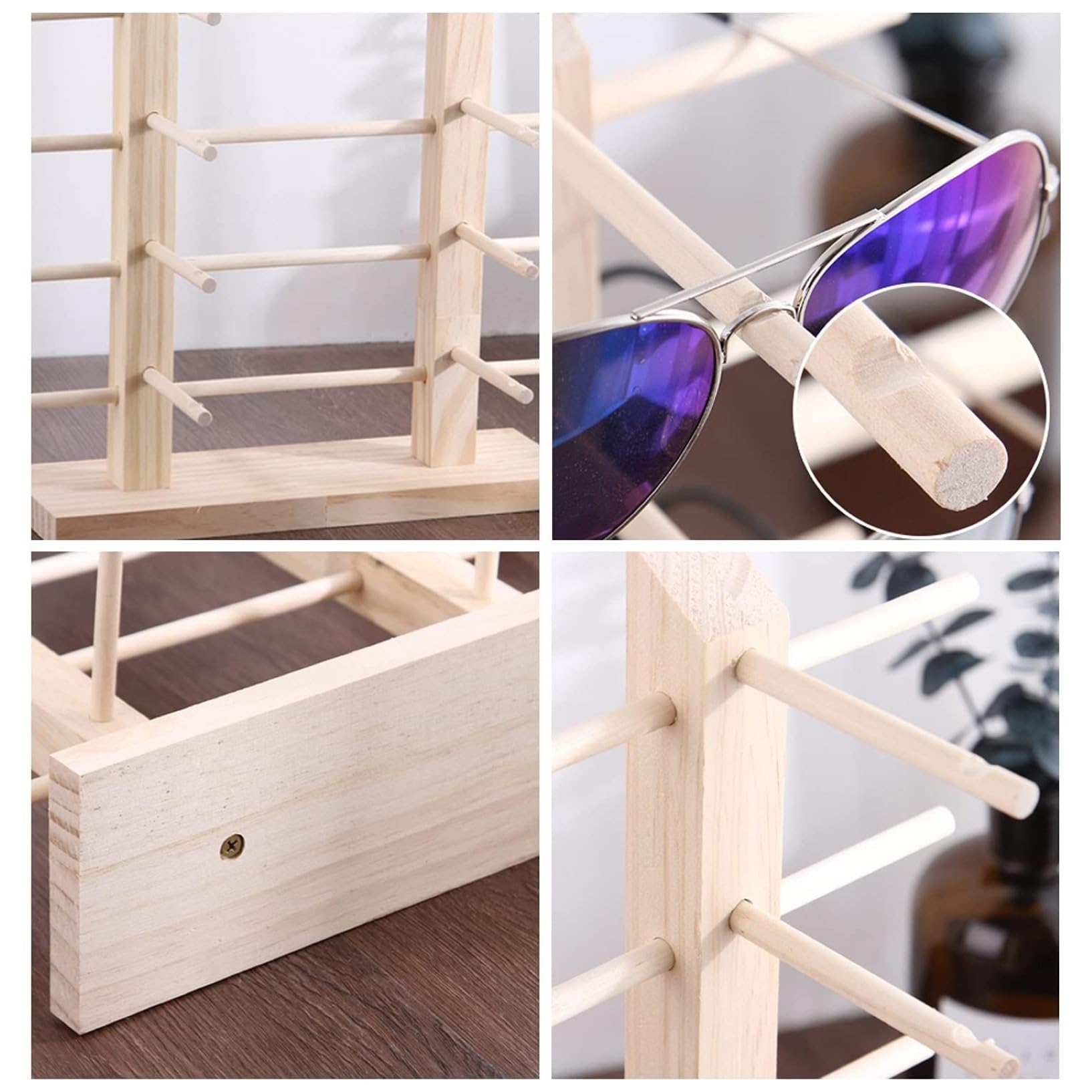Rustikale Holz Sonnenbrillen Display Stand,Tischplatte Einzelhandel Brillenregal,Hält Bis Zu 4-6 Brillen (Color : Wooden, Size : 17.2 * 42.7cm)