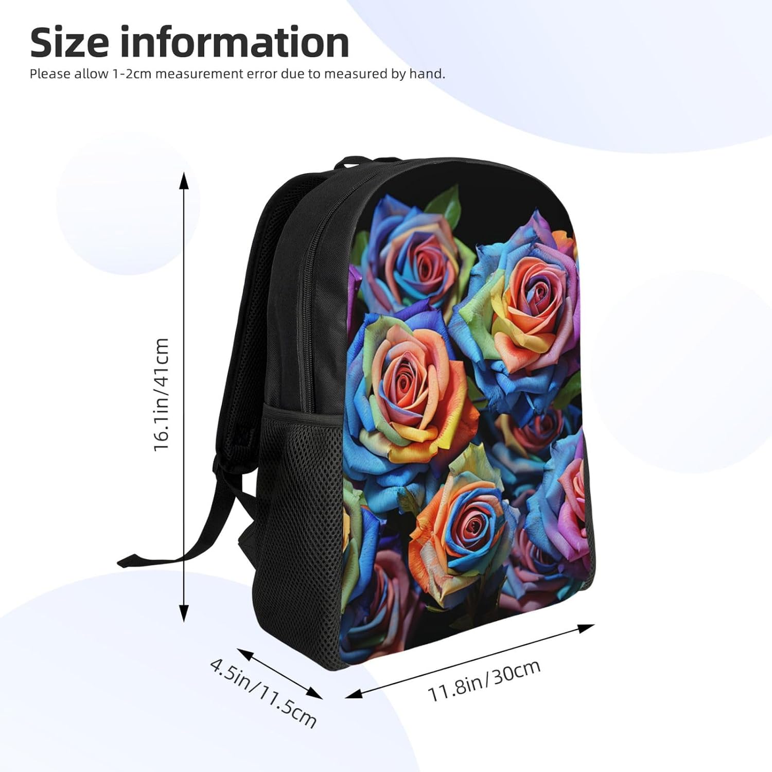 OUSIKA ブラックバックグラウンドにマルチカラーローズ バックパック カジュアル トラベル デイパック 軽量 ラップトップバッグ