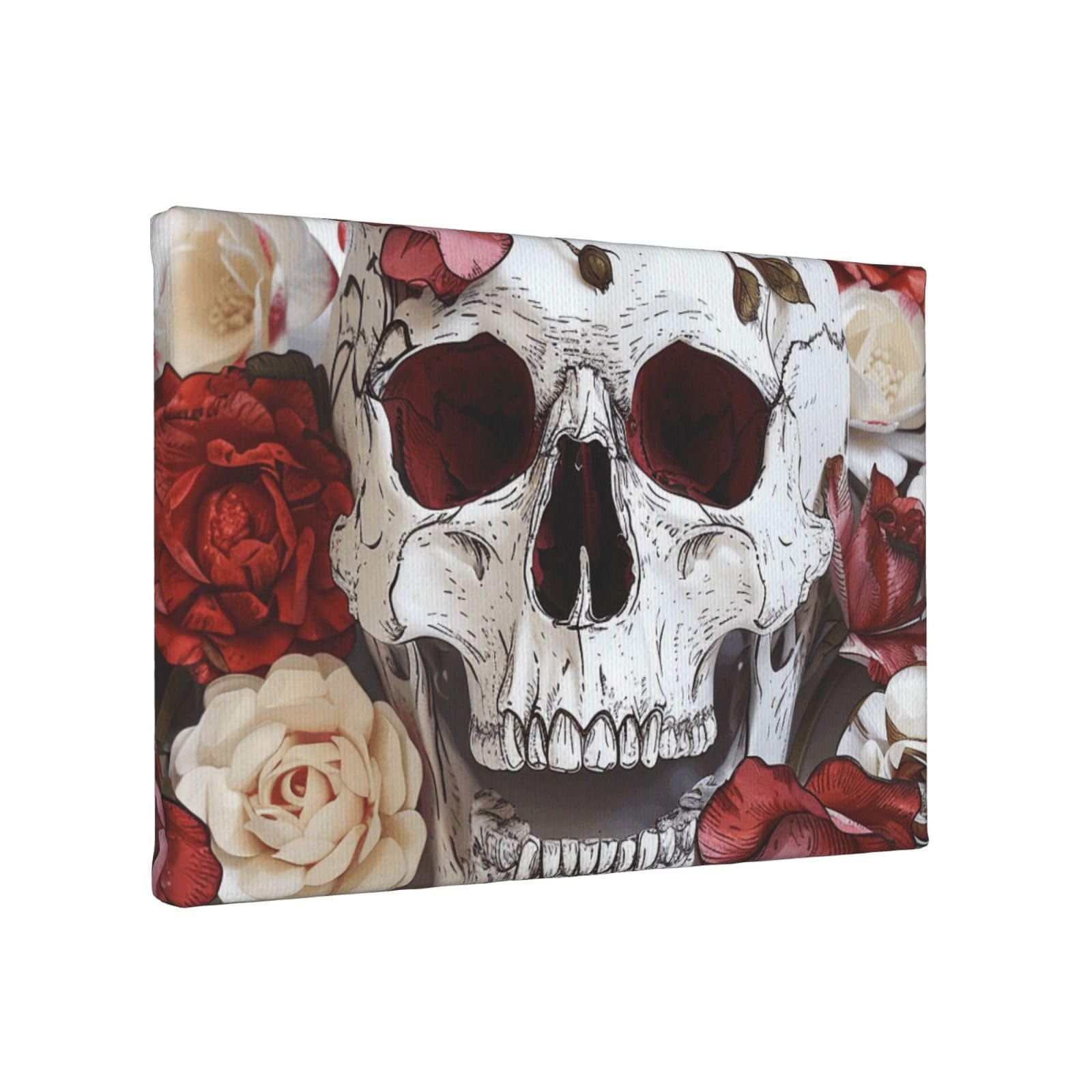 YKLJG Floral Skull Printed Wall Art Canvas Painting 30x20 CM Wooden Framed Picture Painting Artwork Prints for Bedroom Kitchen Home Office Decor