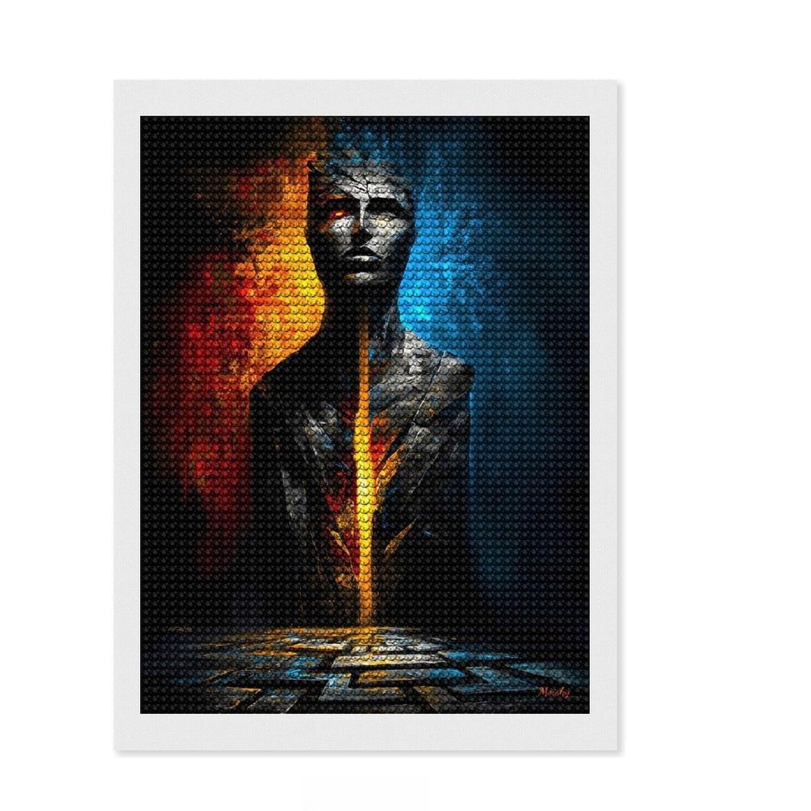 Junmoney The Witness of Division – The Face Split by Fire and Silence Diamond Painting Kit 12"x16", Bedroom Decor, Round Gems, Full Kit Included, Relaxing Handmade Project