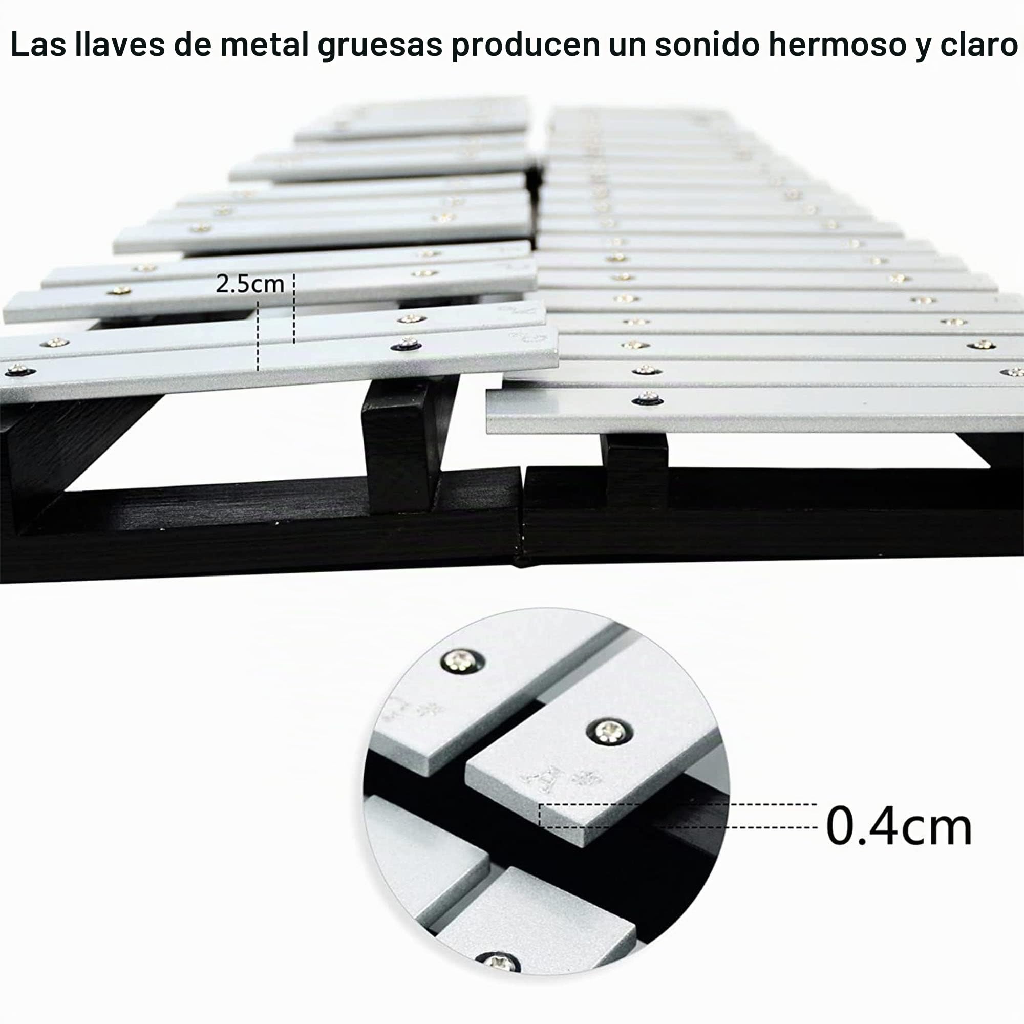 OUUTMEE metalofono Carillón de aluminio, 30 notas, xilófono, barras con 2 baquetas, soporte con maletín de almacenamiento