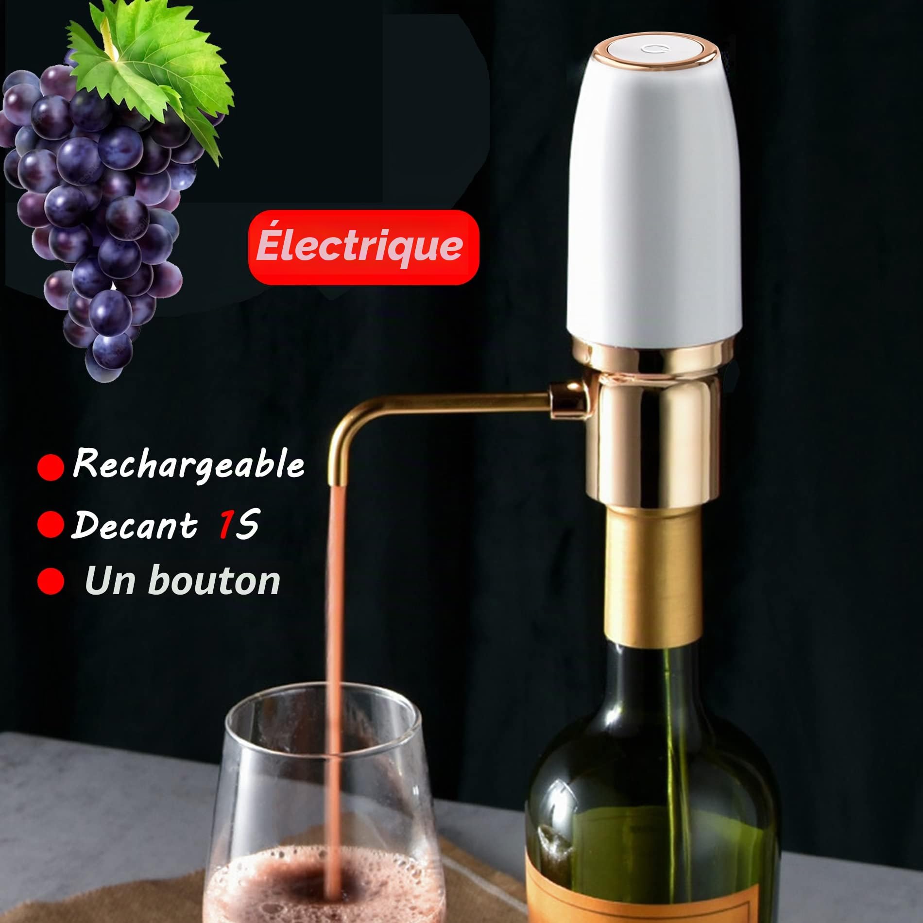 Aérateur-verseur de vin électrique, carafe à vin intelligente à une touche avec port USB-C