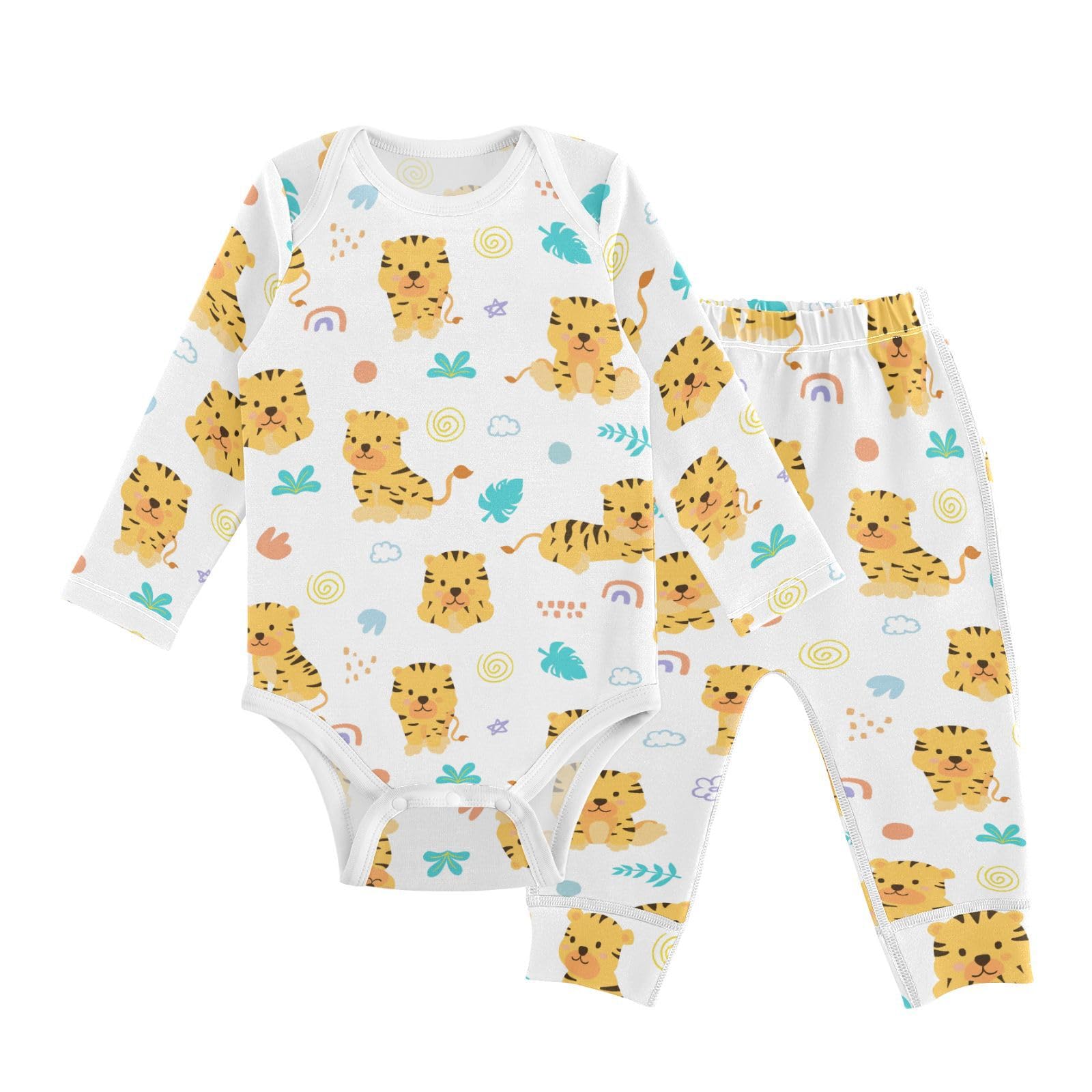 vvfelixl Baby Bodysuits Pants Sets Tiger Rainbow Baby Bodysuit Long Sleeve Baby Clothes for Boys Girls 12-18M