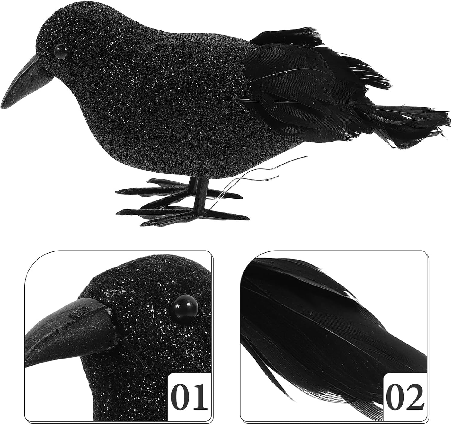 OSALADI Realistic Crow Figurine Set 6 Pieces, Artificial Fake Crows for Halloween Haunted House Decoration, Outdoor Garden Miniature Statue Prop