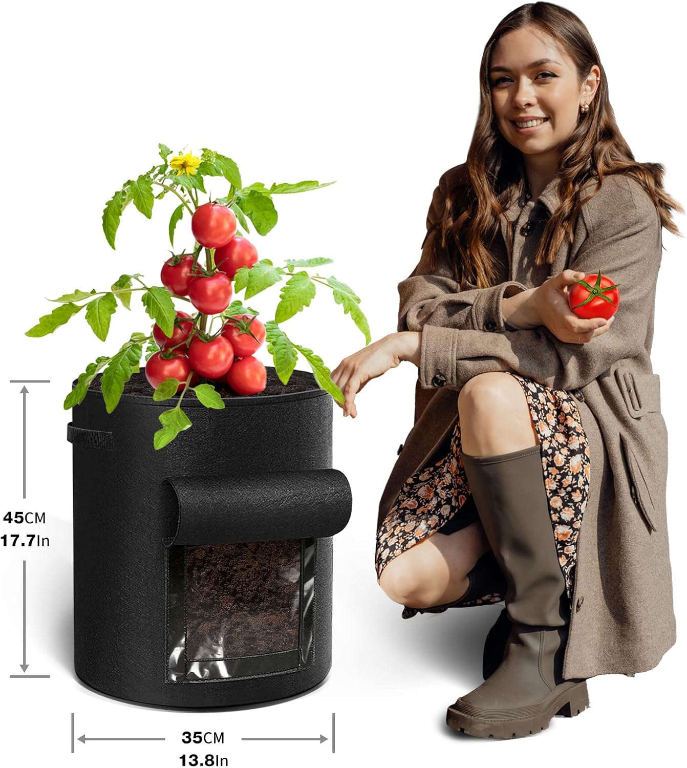 Black Potato Grow Bag, 10 Gallon Tomato Growing Bags with Dual Layer