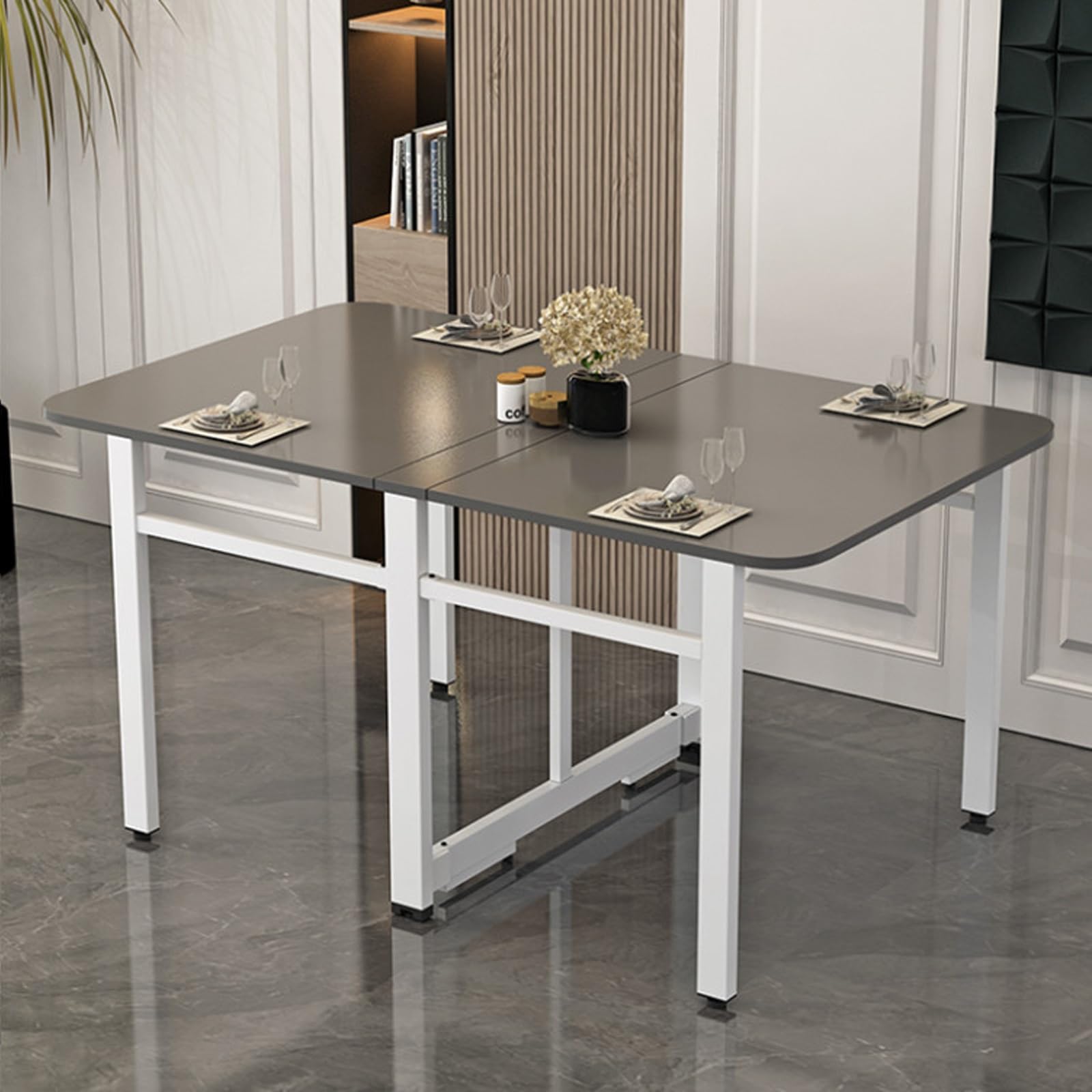 Table pliante bois massif grise et blanche 100cm pour petits espaces