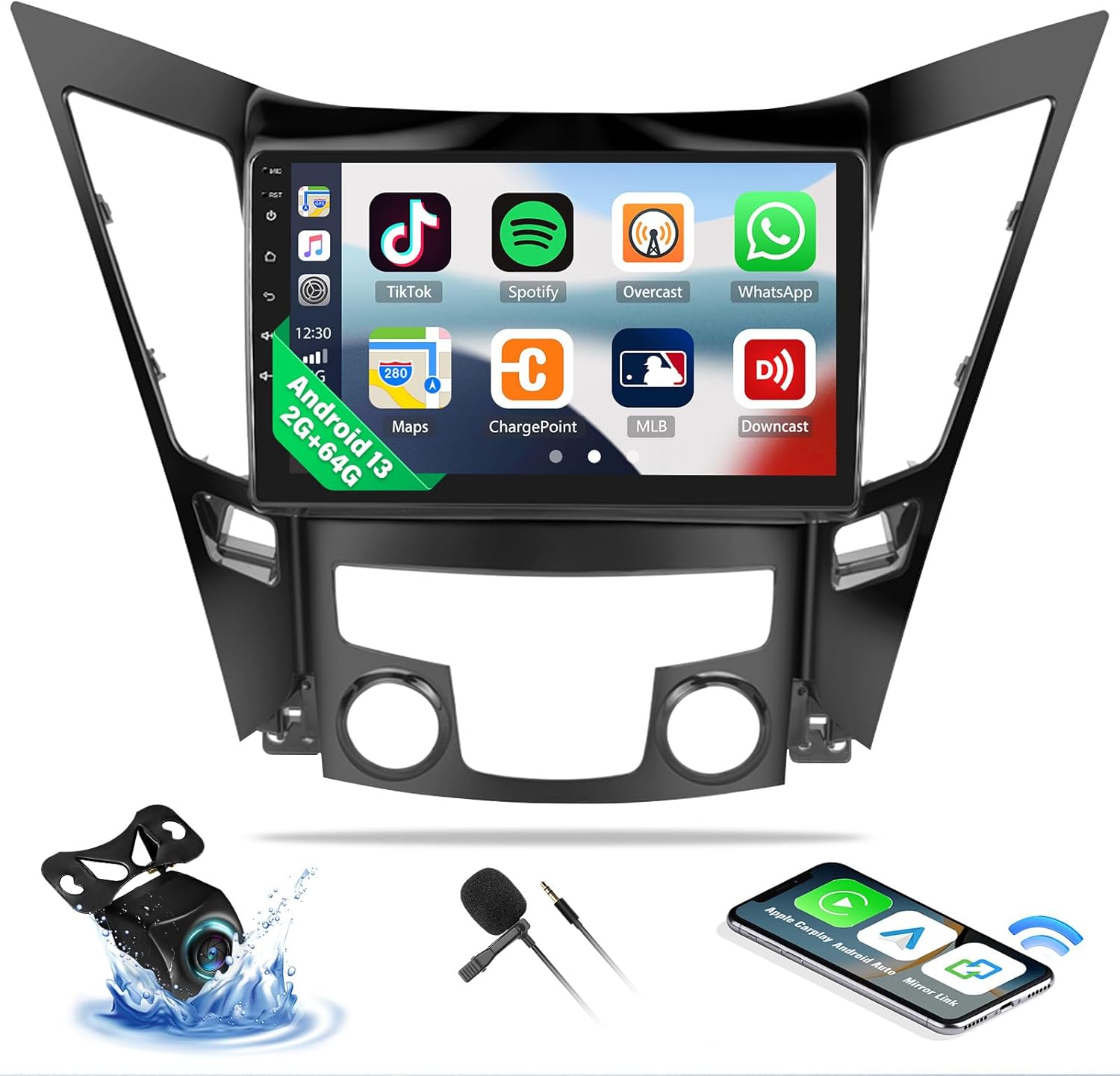 2G+64G for Hyundai Sonata 2010 2011 2012 2013 2014 2015 Radio Android 13 Car Stereo Wireless CarPlay Android Auto Mirror Link GPS 9” HD Touchscreen Bluetooth FM/RDS,WiFi Rear Camera Mic Camera&Mic