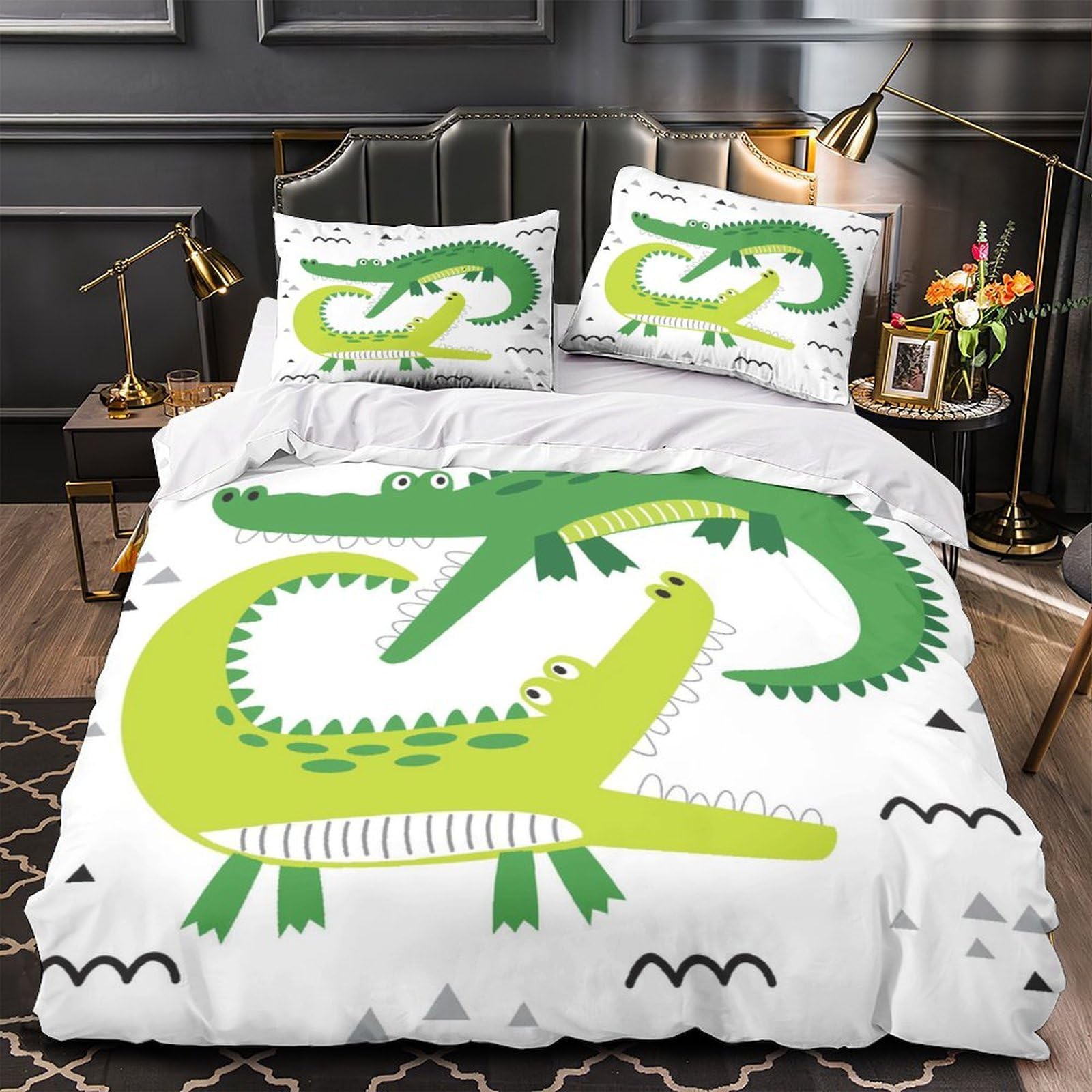 Cute Crocodile Art Duvet Cover 3D Print Breathable 3-Piece Bed Set Hidden Zipper Kids Cartoon Quilt Cover Luxury Wrinkle-Resistant for Teens Adults Kids Women Girls Boys King（220x240cm）