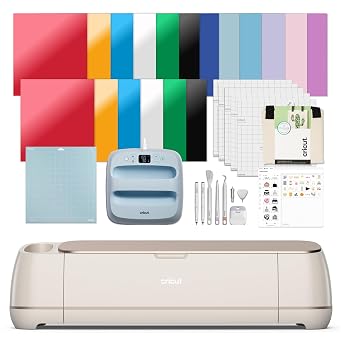 Cricut Maker 4 - Smart Cutting Machine Seashell | Engagement Plus Set - EasyPress 3 Heat Press 9 x 9 + Mat, Tote Bag, Material Sampler, Machine Mat, Pen, Tools, and 25 Digital Images Included