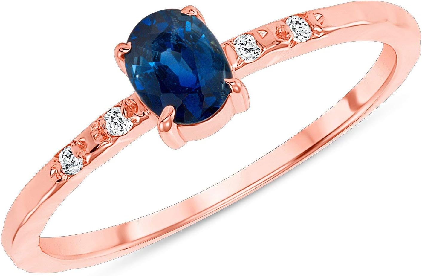 TAKAR Elegant 10k Gold Diamond and Natural Oval Sapphire Ring, Encrusted With Blue Stone and Four Dainty Diamond Stackable Band Gold Rings for Women, Available in White, Yellow and Rose gold, Made in USA