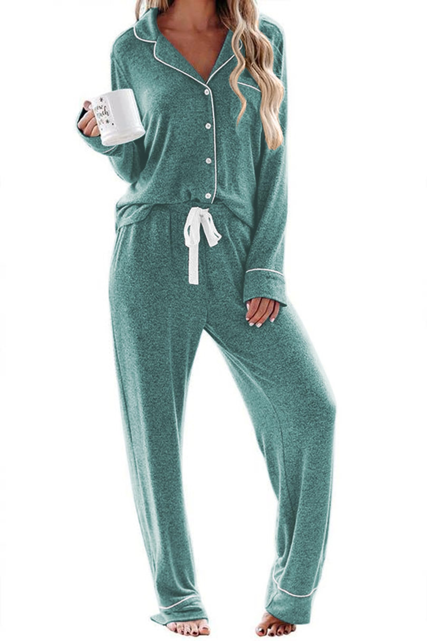 ELESOL Womens Pajamas 2 Piece Lounge Sets Button Down Matching Sleepwear Soft Long Sleeve Loungewear