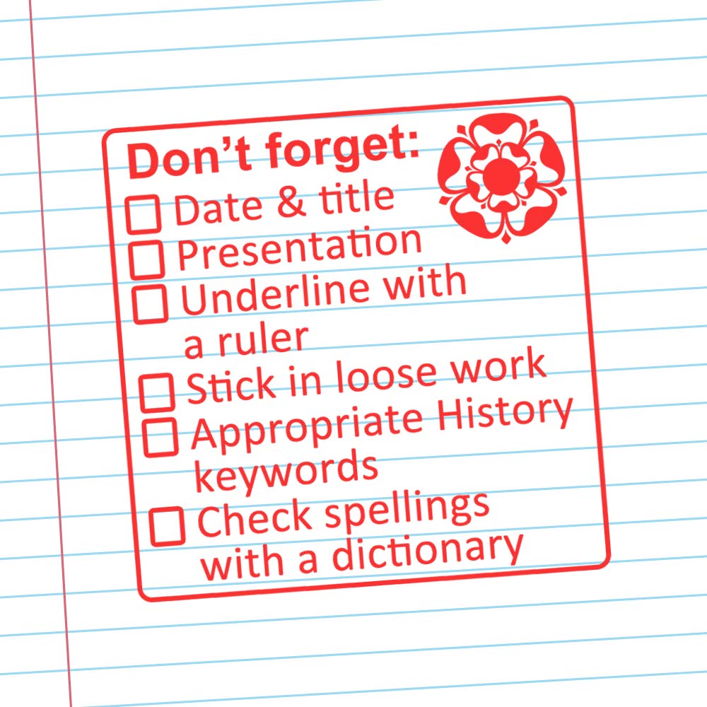 Xstamper Red History Marking Teacher Stamp. Large Size (5X5cm). Checklist Mark Presentation, Spelling, History Keywords, Underline & More. Choice Of Ink Colour (Red)