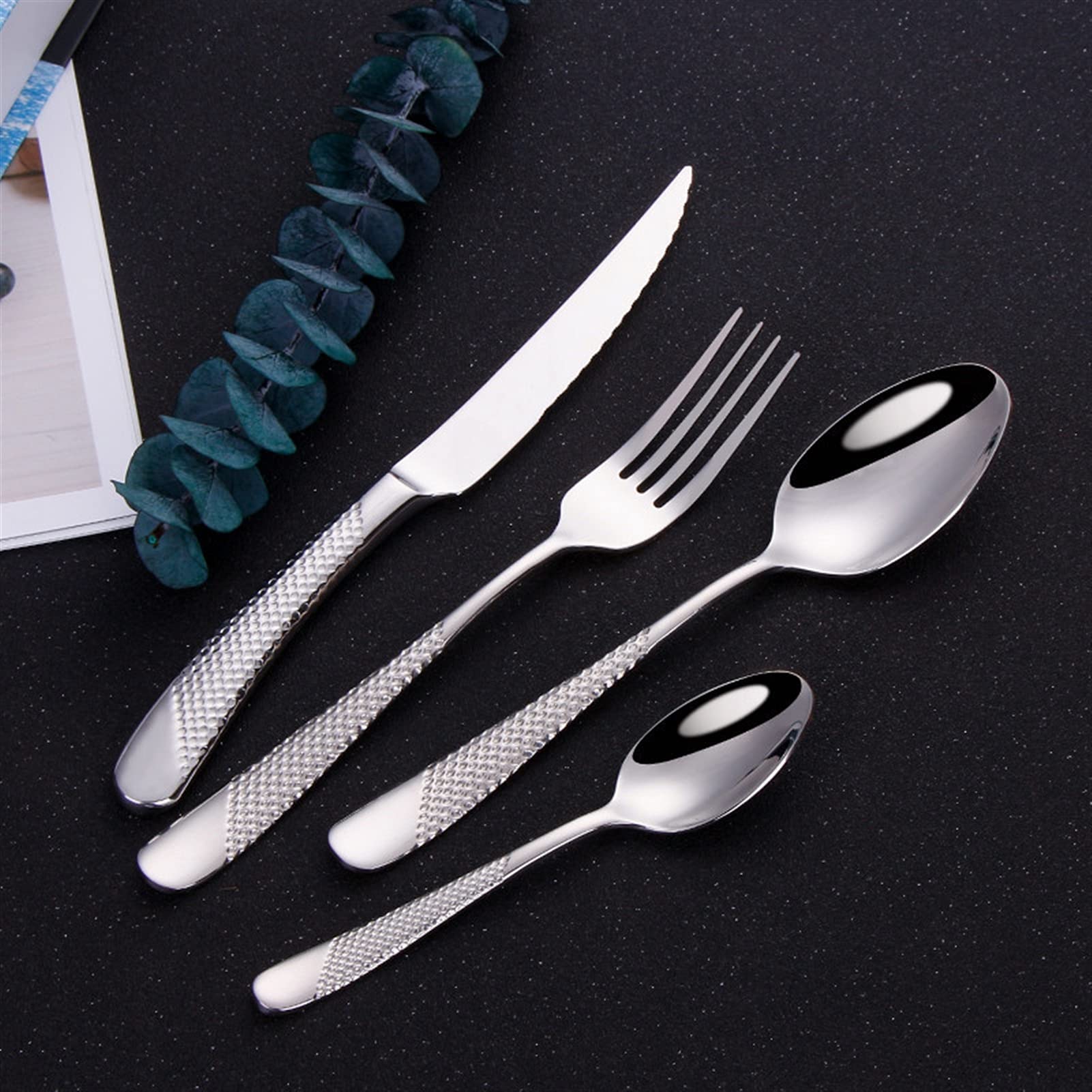 Edelstahlbesteck Set Löffel Gabel Messer Geschirr Set Geschirr Set Küche Besteck (Color : Silver)