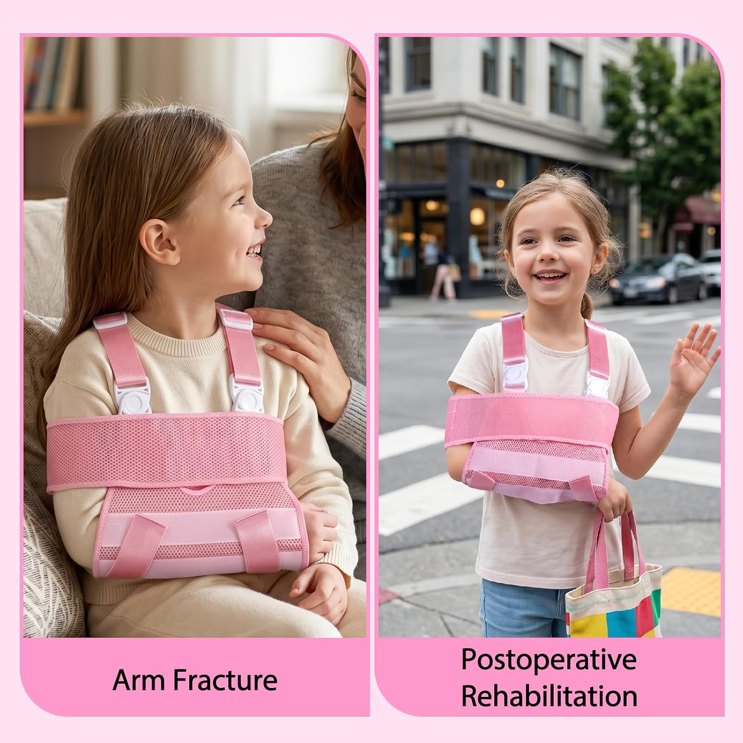 Kids Upper Extremity Sling, Breathable & Comfort Arm Sling Shoulder Immobilizer for Arm and Shoulder (Pink, S)