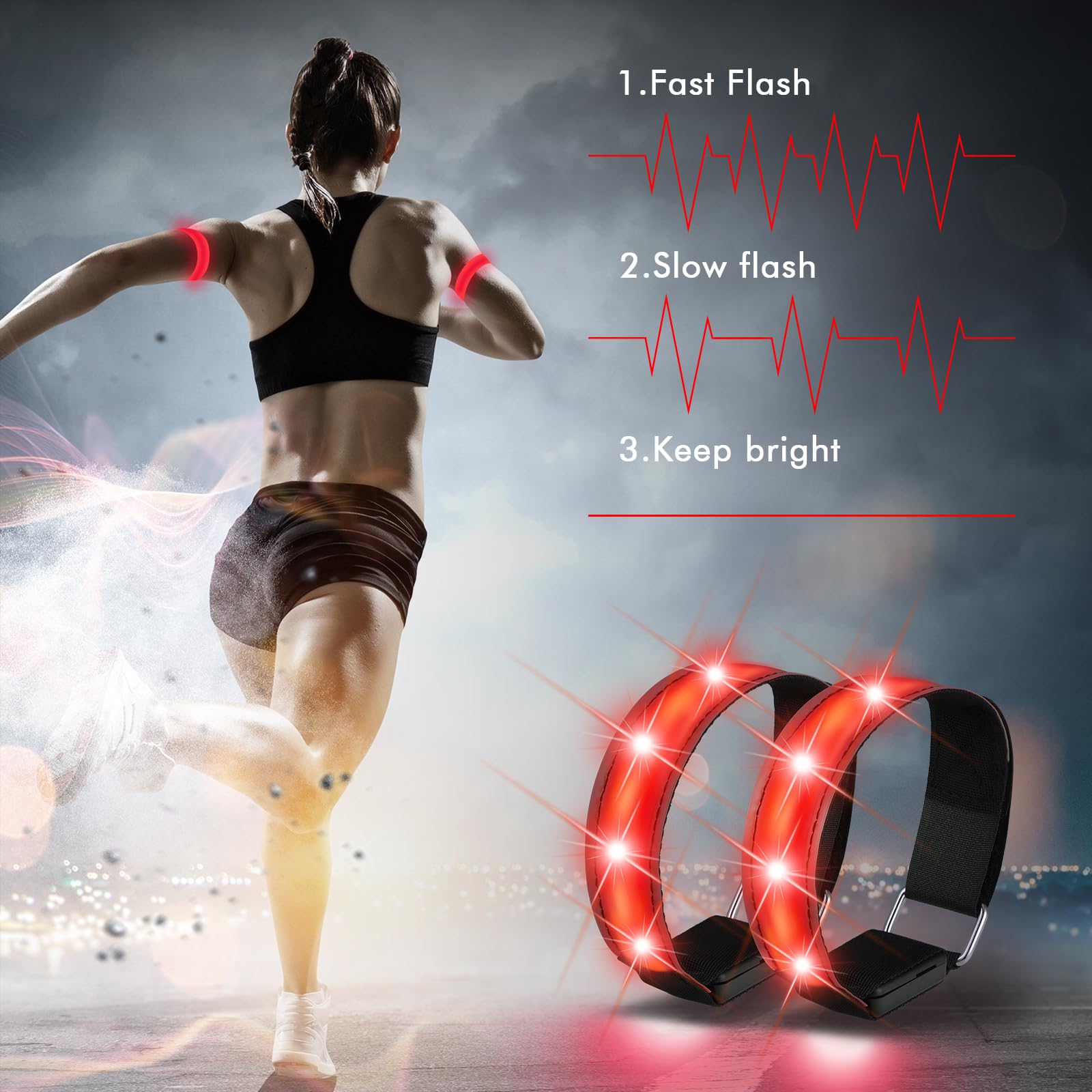 JIZZU LED Bracciale Ricarica USB 2 Pezzi Riflettenti Alta Visibilità Ciclismo Jogging