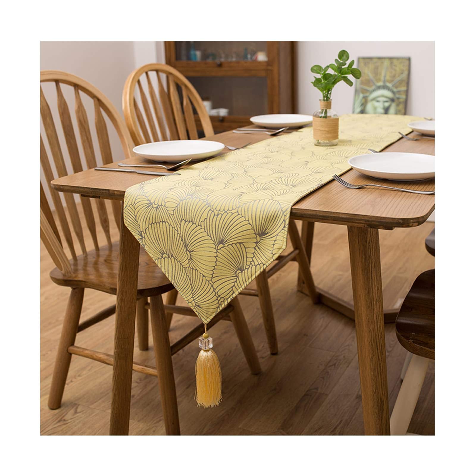 KnBoB Baumwolle Gelb Quasten Blumenmuster Tischläufer für Esstisch Restaurant Größe 35x200CM