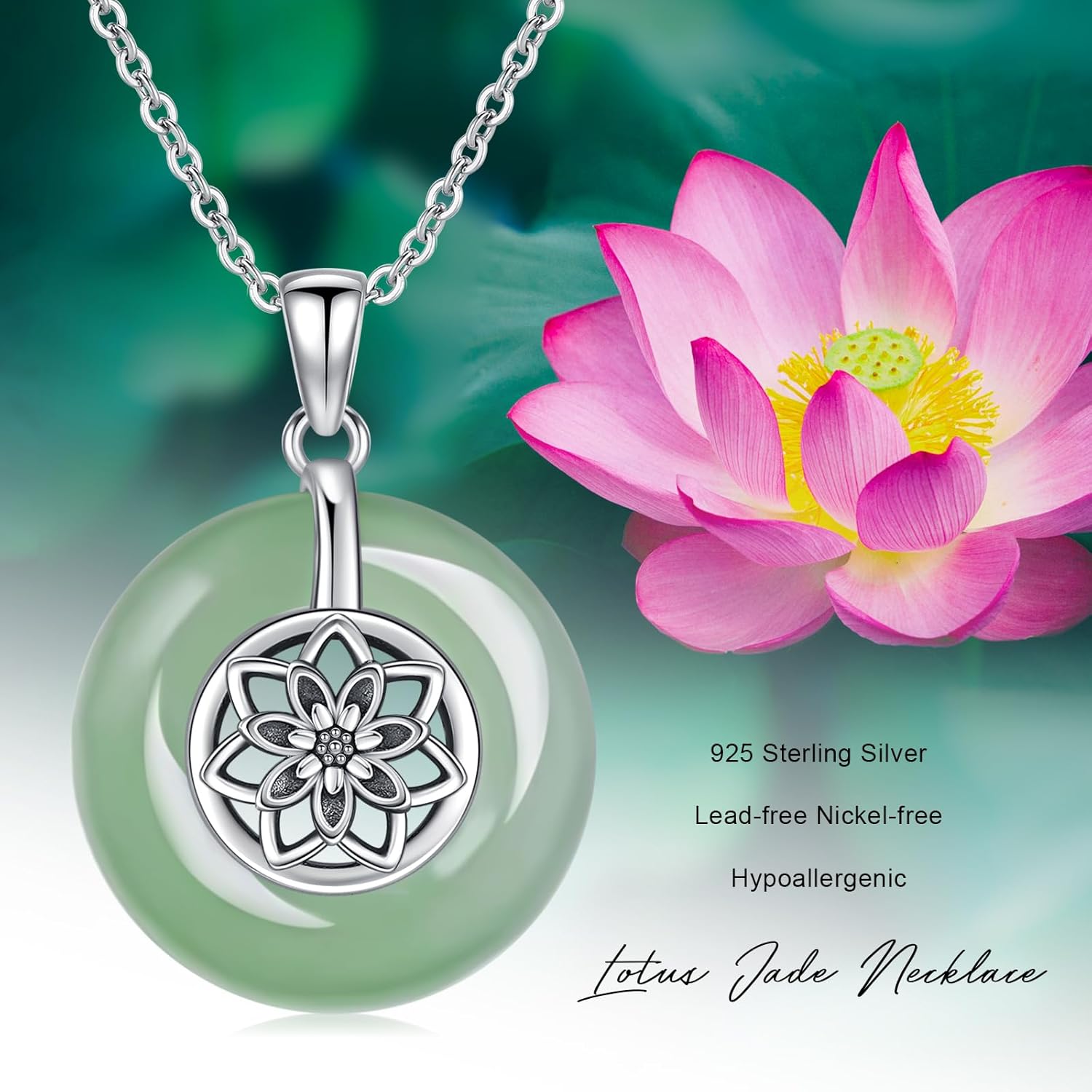 KiiKii Jade Necklaces for Women 925 Sterling Silver Lotus Flower/Tree of Life/Star and Moon Pendant Fine Jewelry Gifts for Mom Wife Grandma - Image 7