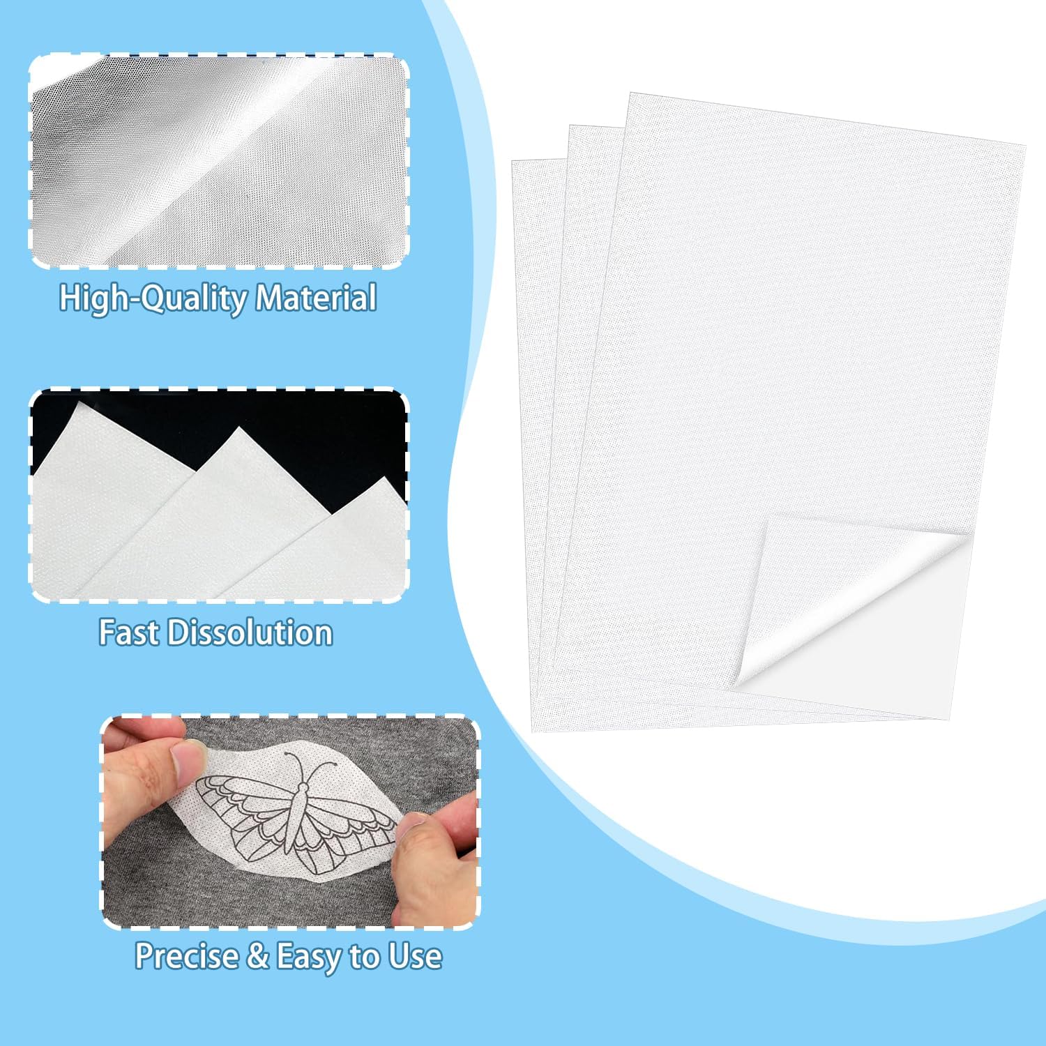10 Pieces of Water Soluble Embroidery Paper, Water Soluble Stabilizer A4, Dissolving Embroidery Paper, Embroidery Paper for Machine and Hand Embroidery.