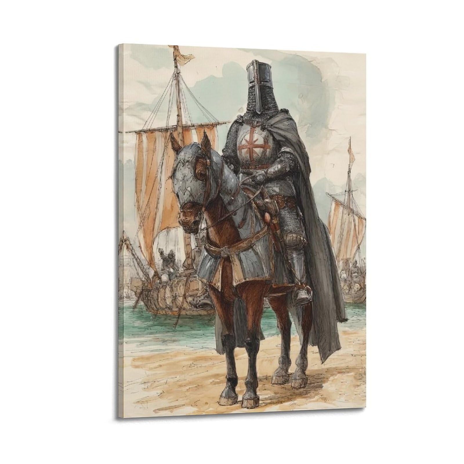 XKUGA Temple Chivalry Poster Templar Knight Crusader Medieval Modern Decorative Canvas Prints - Ideal Wall Art for Family, Man Cave, Game Room, Boys & Girls Bedroom 20x30inch(50x75cm)