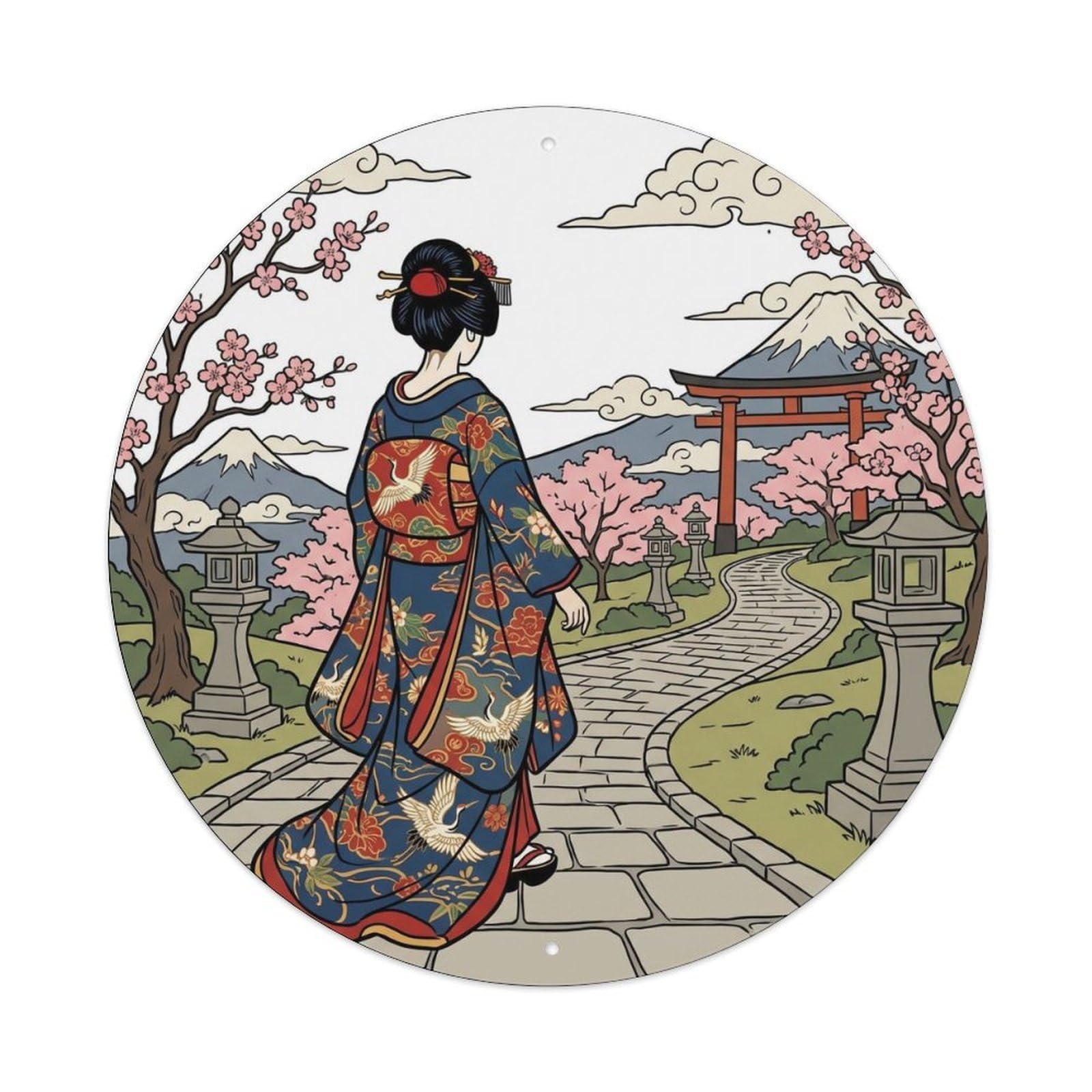 Japanese Geisha Back View Walking Graceful Posture Metal Tin Sign