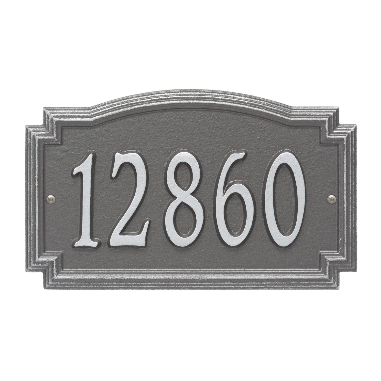 Whitehall Barcelos 3343PS Personalized Cast Metal Address Plaque Custom House Number Sign with One Line in Pewter and Silver Color 14 X 8.5