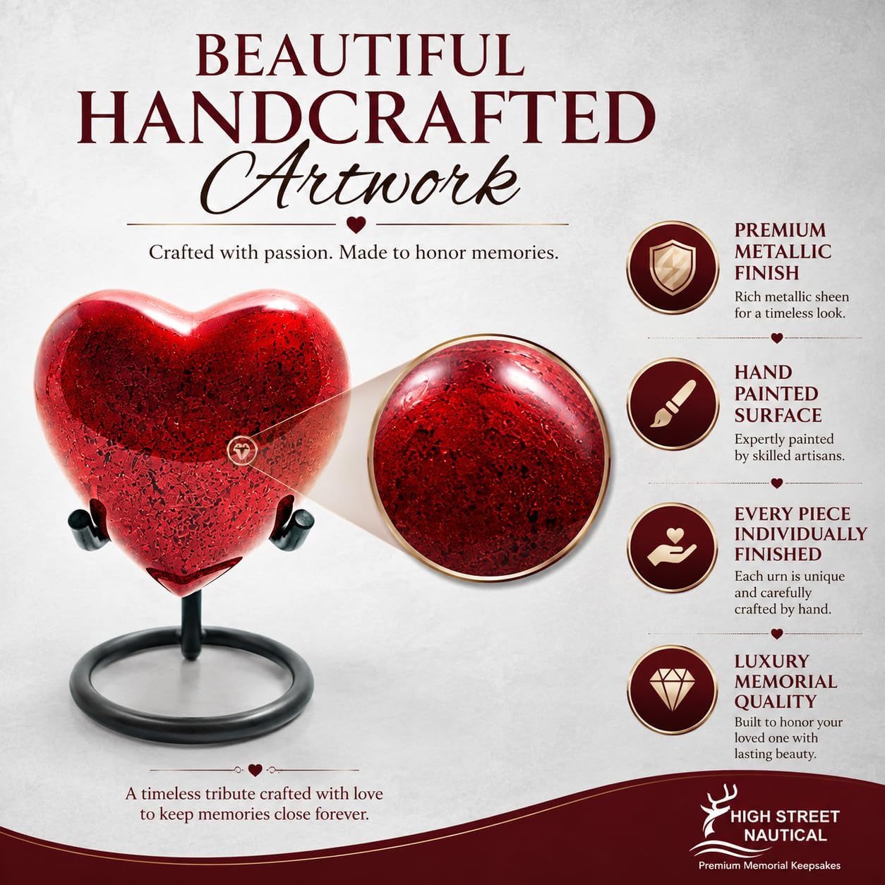 Small Heart Keepsake Urn for Human Ashes – Mini Memorial Urn with Stand & Velvet Box image 4