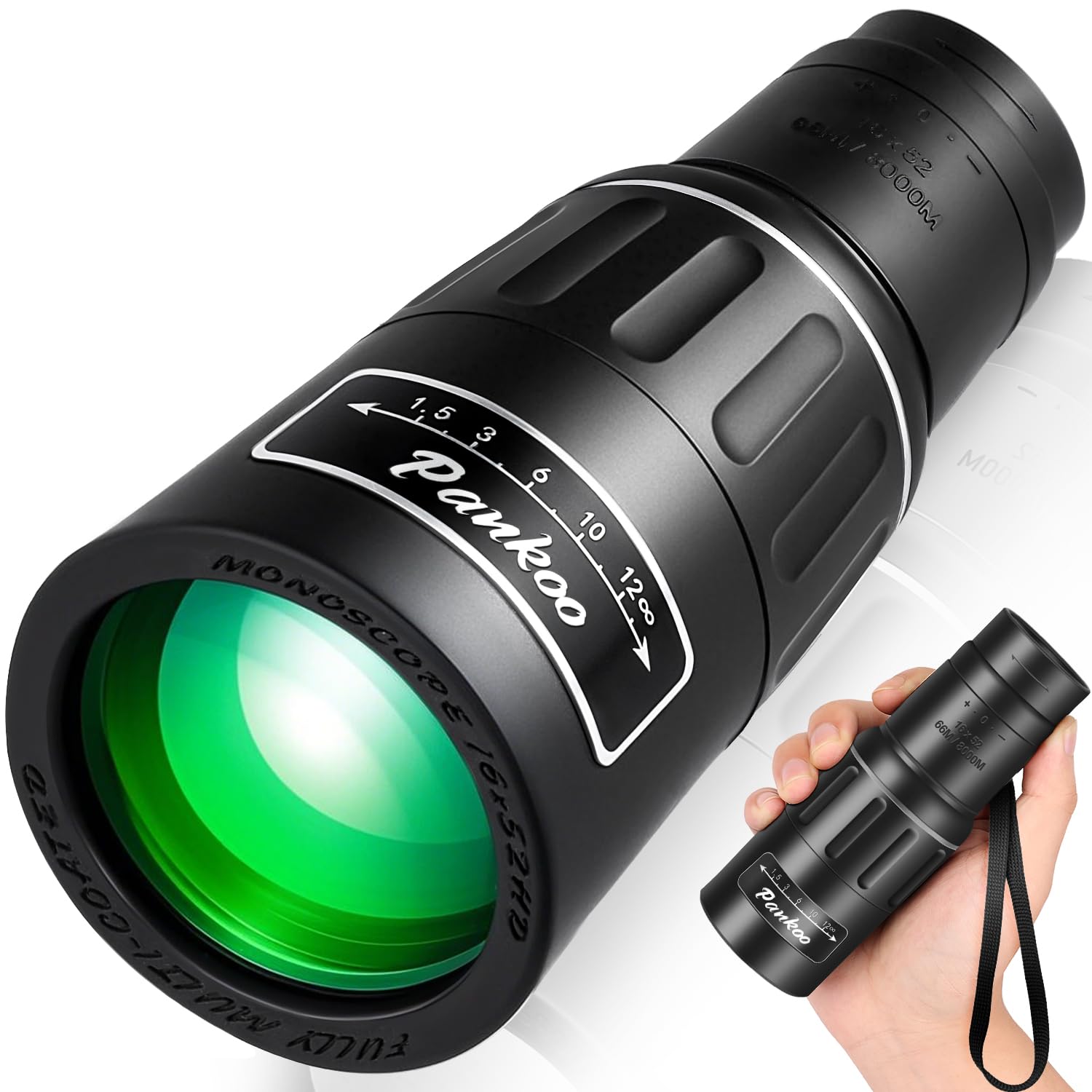 Pankoo 16X52 High Powered Monocular Telescope for Adults - Power Prism, Compact HD Scope, Perfect for Gifts, Hiking, Concert, Travelling &amp; Bird Watching