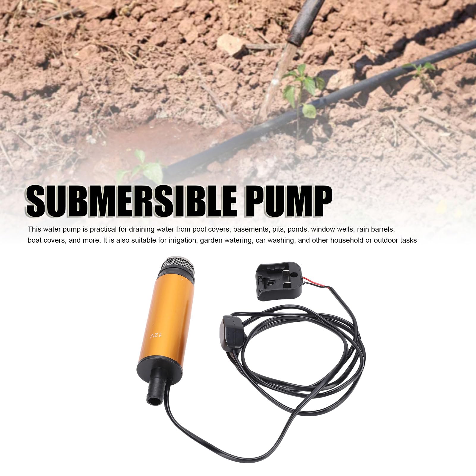 SUNGOOYUE Potente Bomba de Batería Sumergible de 120 W, Bomba de Agua Autocebante Rápida con Velocidad de Motor de 4500 RPM, Incluye 1 Manguera de Agua, Adecuada para Drenar Barriles de Lluvia,