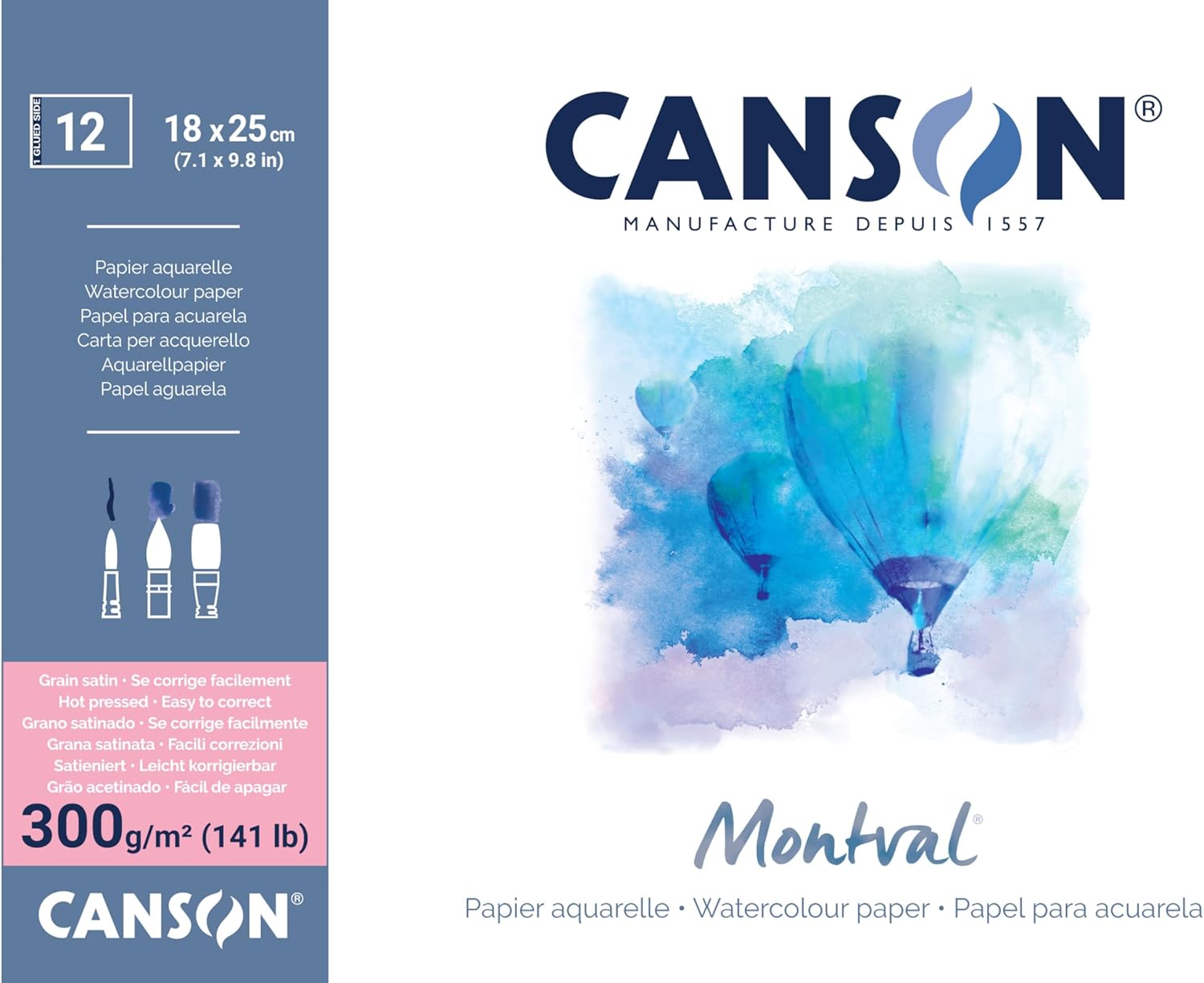 CANSON Montval 18 x 25 cm 300 GSM Satin Watercolour Paper, Powder Beige