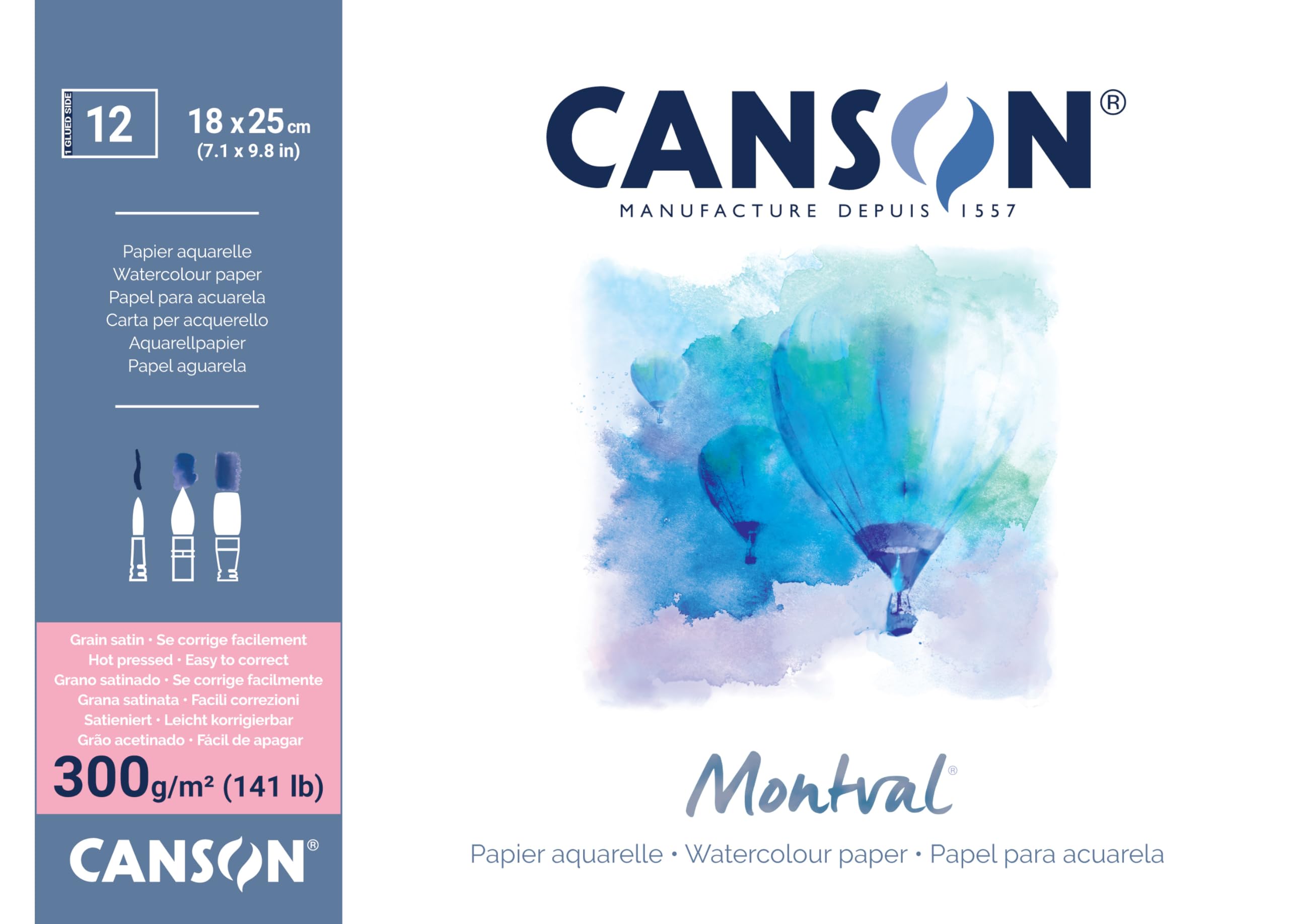CANSON Montval, Papel para acuarela, Satinado, 300gsm, Hoja, 18x25cm, Beige Polvo