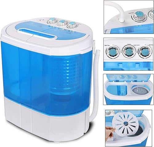 Miniatura 3 de Lavadora portátil, 9.9 libras, mini lavadora compacta de doble tina, lavadora de tambor, lavadora de lavandería con cesta de ciclo de centrifugado y
