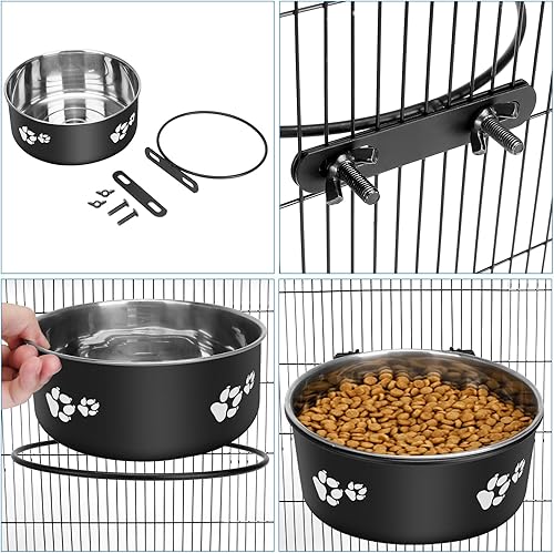 Miniatura 3 de Jaula para perros, cuenco de comida para agua, 2 tamaños, cuencos grandes de acero inoxidable para perros, cuenco colgante antiderrames para jaula