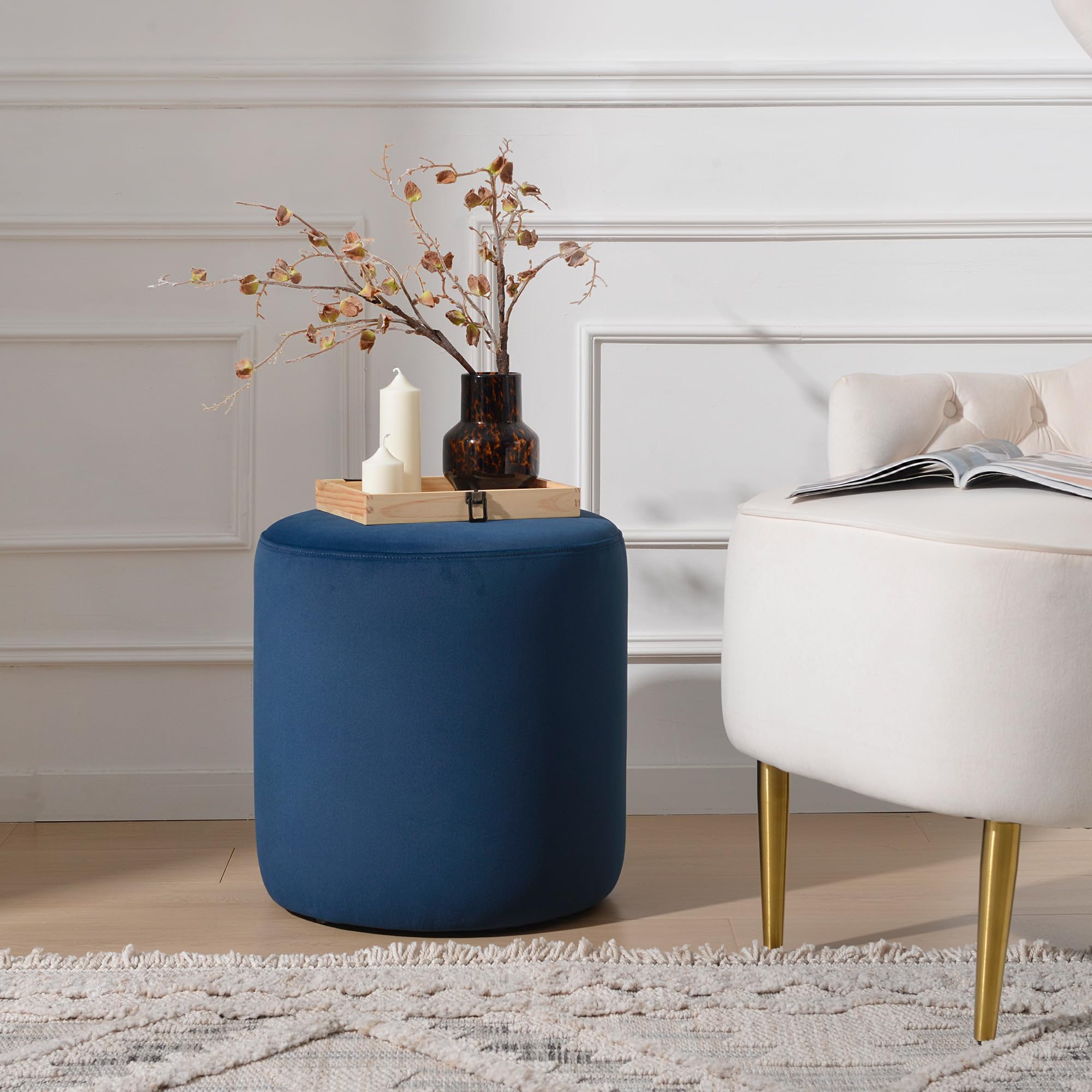 KINWELL Modern Round Velvet Ottoman