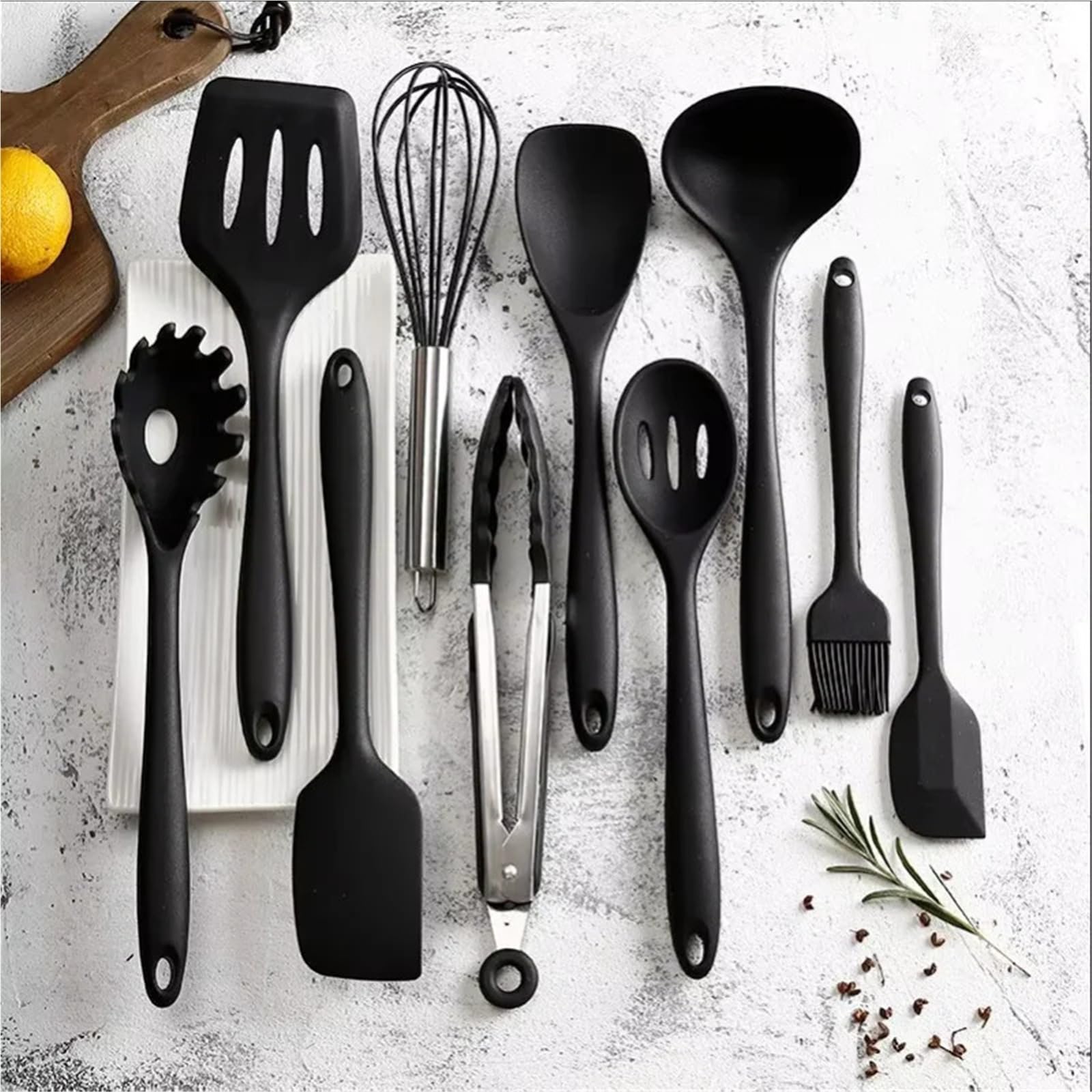 10-teiliges Küchenutensilien-Set aus Silikon, Koch- und Backutensilien for den Heimgebrauch(Black)
