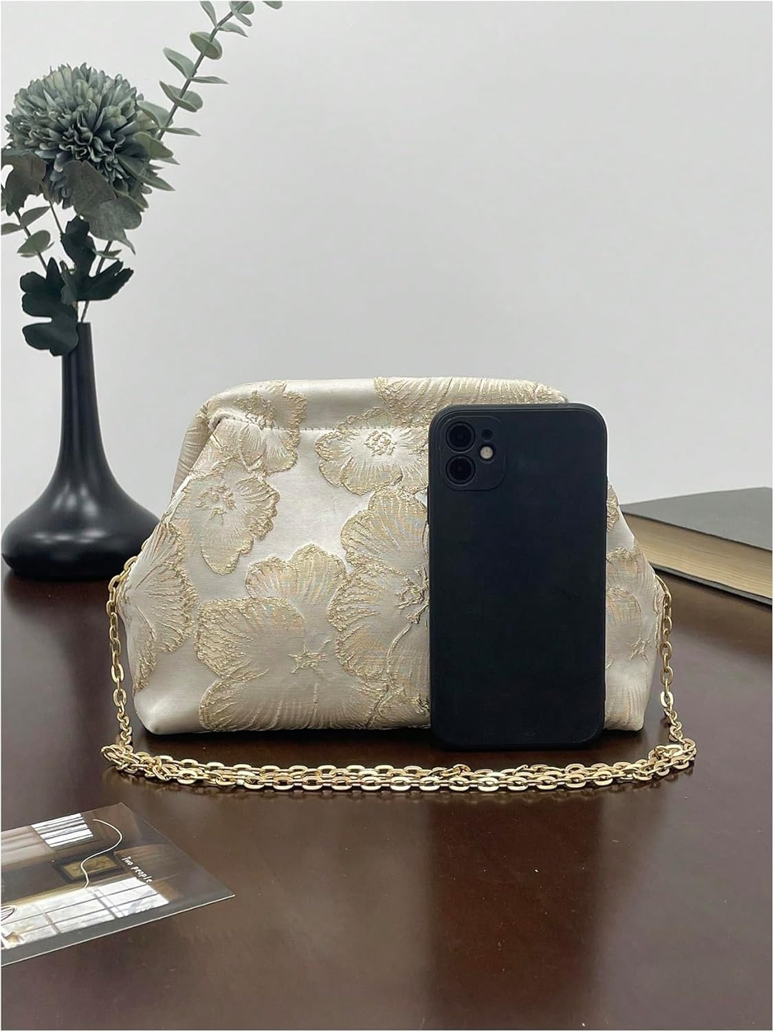 OYOANGLE Women's Flower Embroidery Clutch Purse Kiss Lock Shoulder Bags Evening Handbag - Image 3