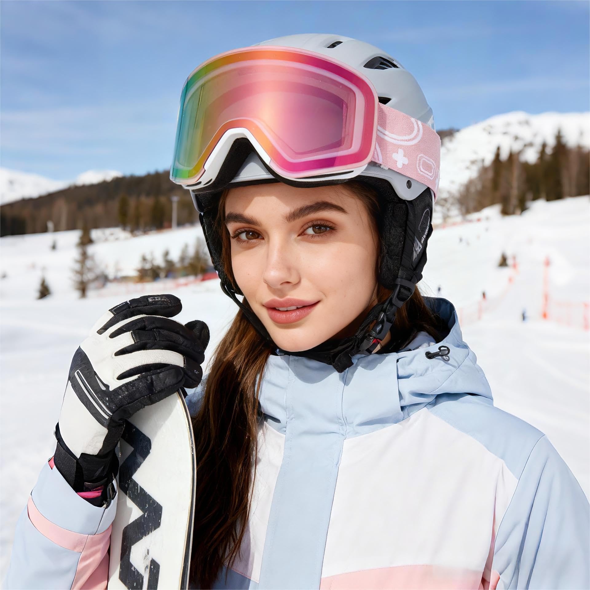 Gogle narciarskie, YH879B-2 OTG gogle narciarskie unisex regulowany rozmiar ochrona przed zaparowaniem UV snowboard lusterko śnieżne do jazdy na nartach jazda na rowerze sporty zimowe