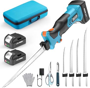 Seesii Cordless Electric Fillet Knife with 4 Blades, 100 Mins High Speed Filet Knife for Fish, Ergonomic Non-Slip Grip, Safty Lock, Carry Bag Kit for Filleting and Meat Slicing