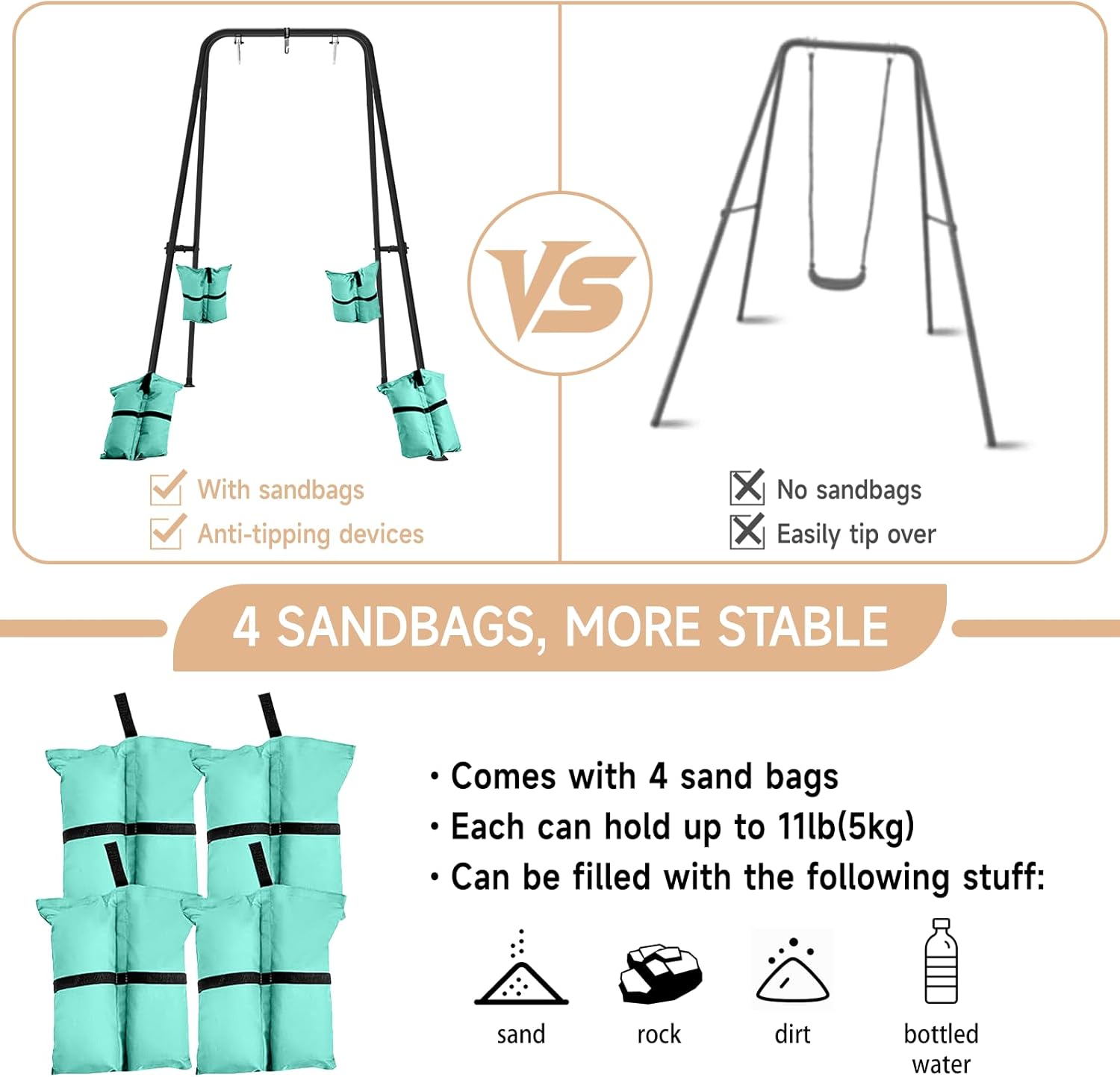 Swing Stand for Kids,Baby Swing Frame, Toddler A-Frame Metal Swing Set for Backyard, Outdoor Indoor use, Fits for Most of The Toddlers Swings (Black)