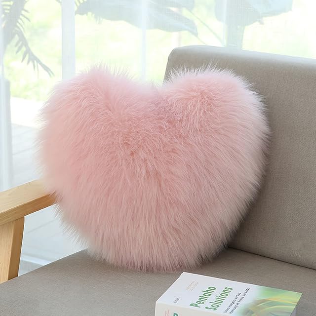 CINY Throw Pillow Cushion Plush Cushion Heart Shaped Fluffy Super Soft Decorative Pillow Washable Warm & Cosy Home Decoration Gift For Girls Valentine Day for Living Room Sofa Bedroom 40 x 50 cm Pink