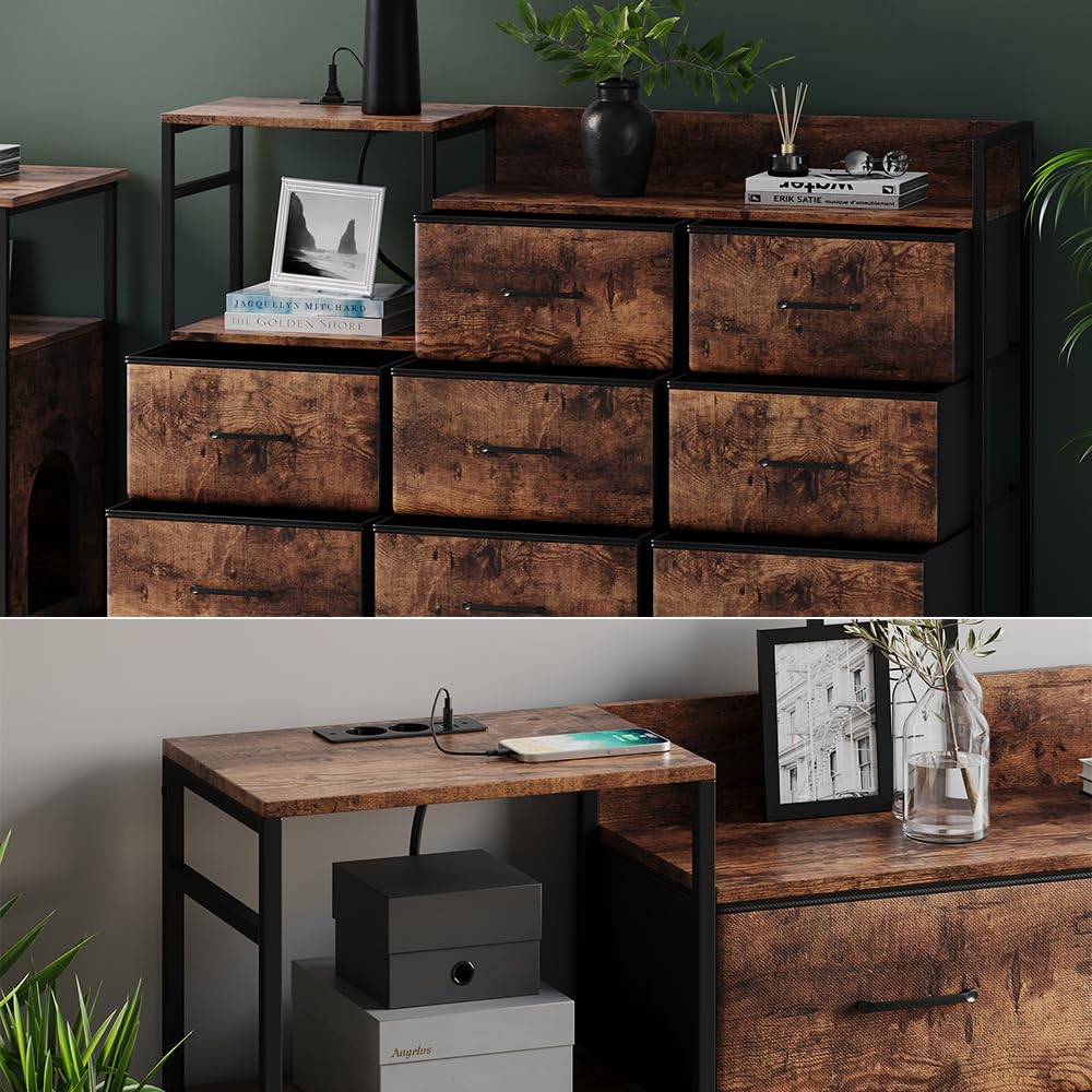 Vicco Sideboard Brian, Chêne, 88x30cm avec 8 tiroirs et USB, pour Le Rangement avec Port de Charge USB intégré
