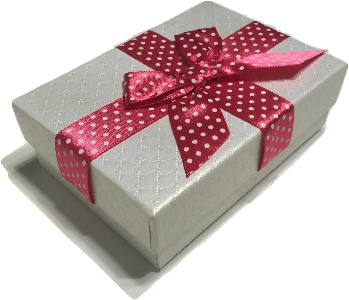 Diamond Embossed Two Piece Candy/jewelry Gift Boxes with a Polka Dot Ribbon Bow (Small, White/Pink)